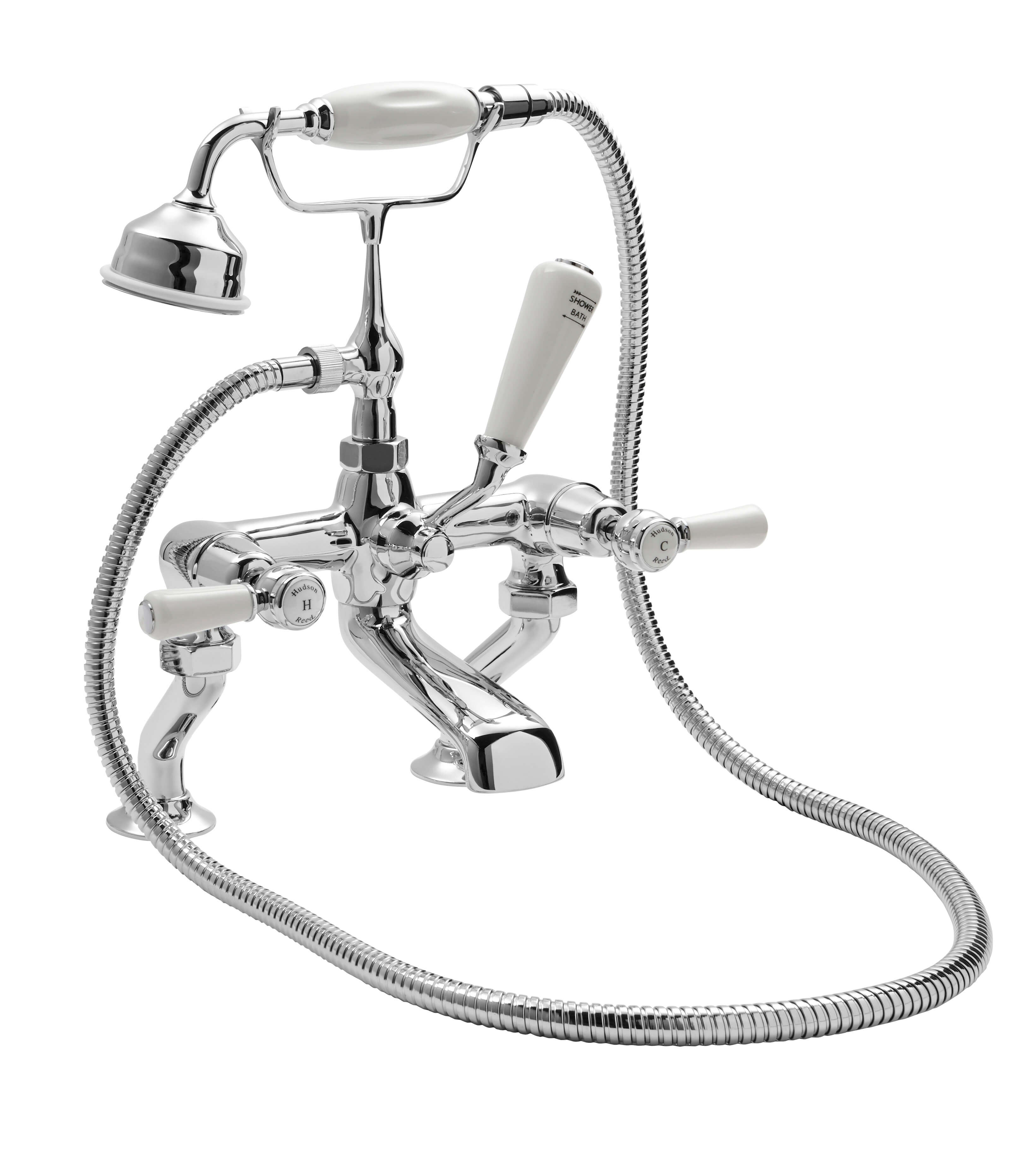 Hudson Reed Topaz with Lever Deck Mounted Bath Shower Mixer & Domed Collar - White BC304DL (2458)