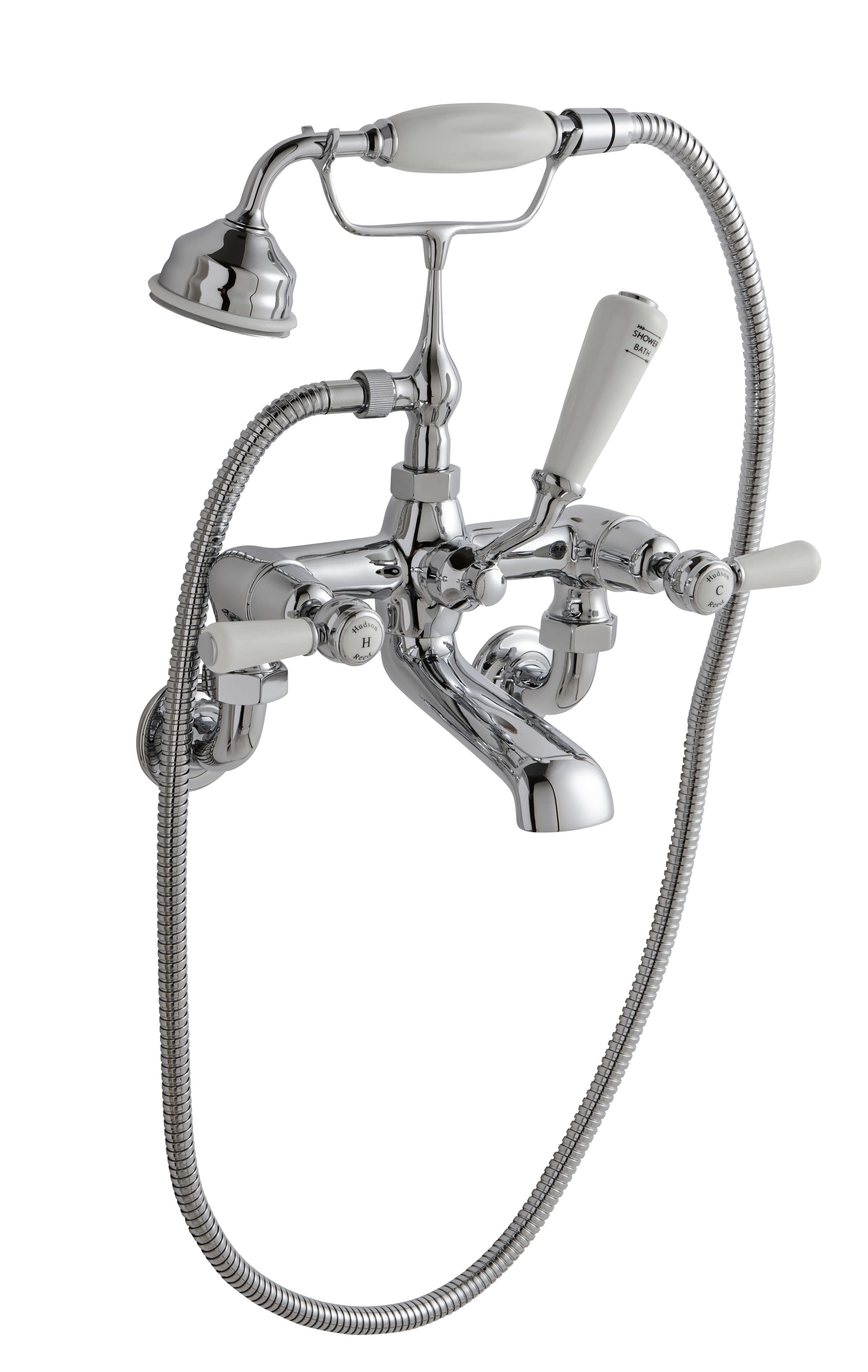 Hudson Reed Topaz with Lever Wall Mounted Bath Shower Mixer & Domed Collar - White BC304DLWM (2459)