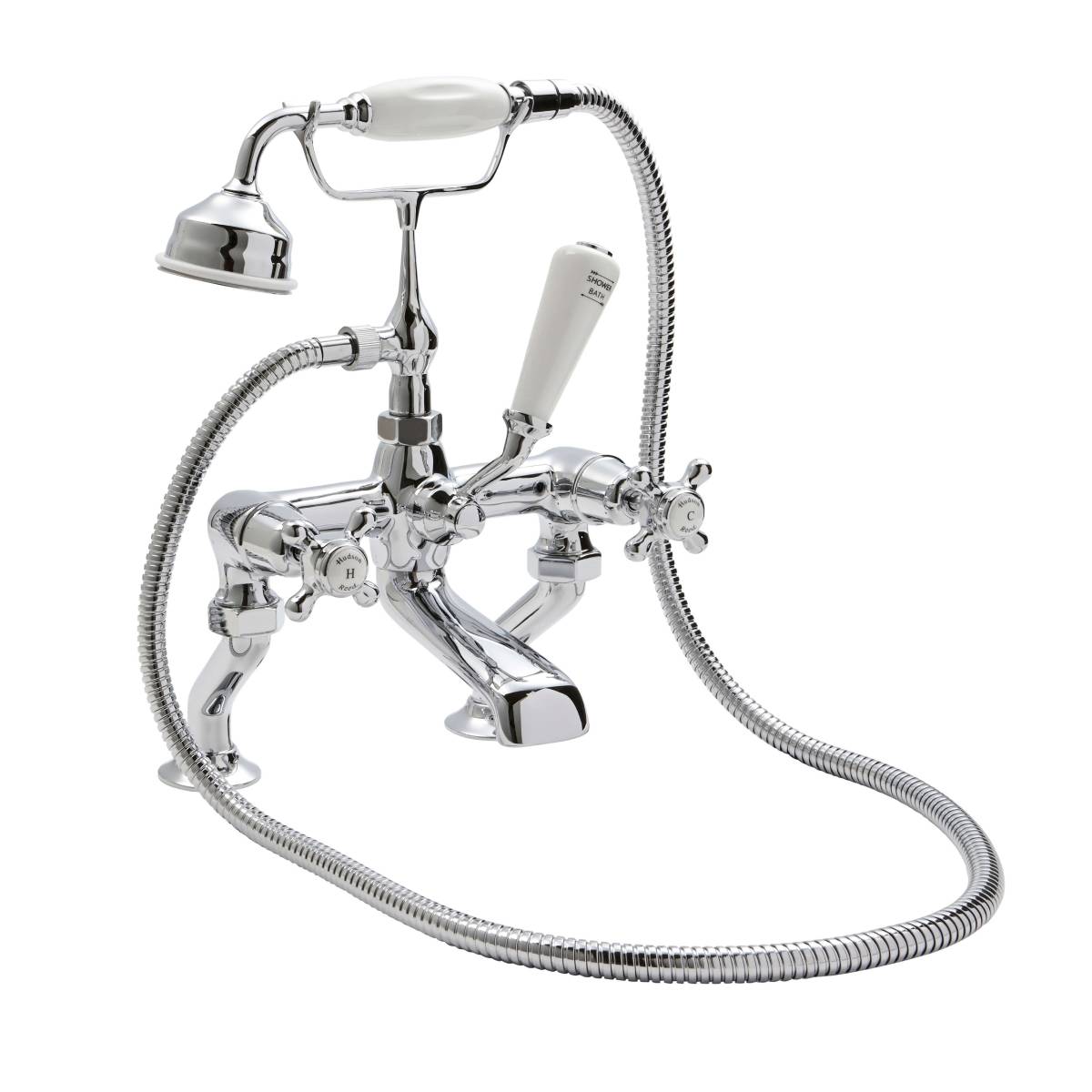 Hudson Reed Topaz with Crosshead Deck Mounted Bath Shower Mixer wiht Domed Collar - White BC304DX (2442)