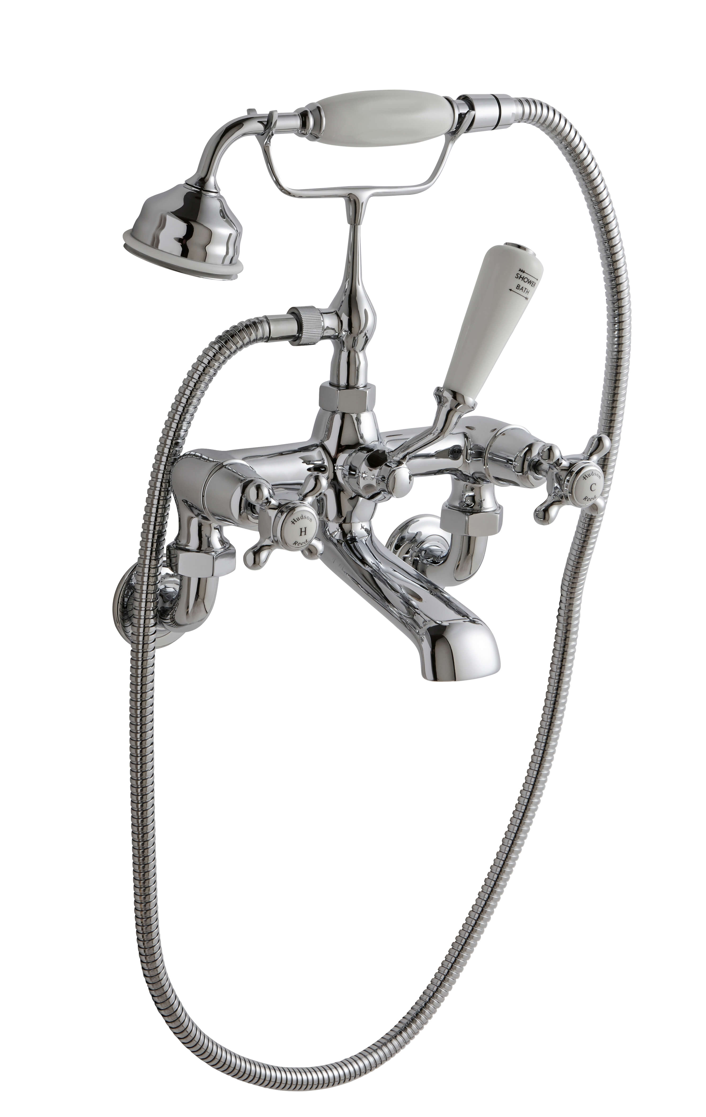 Hudson Reed Topaz with Crosshead Wall Mounted Bath Shower Mixer & Domed Collar - White BC304DXWM (2443)