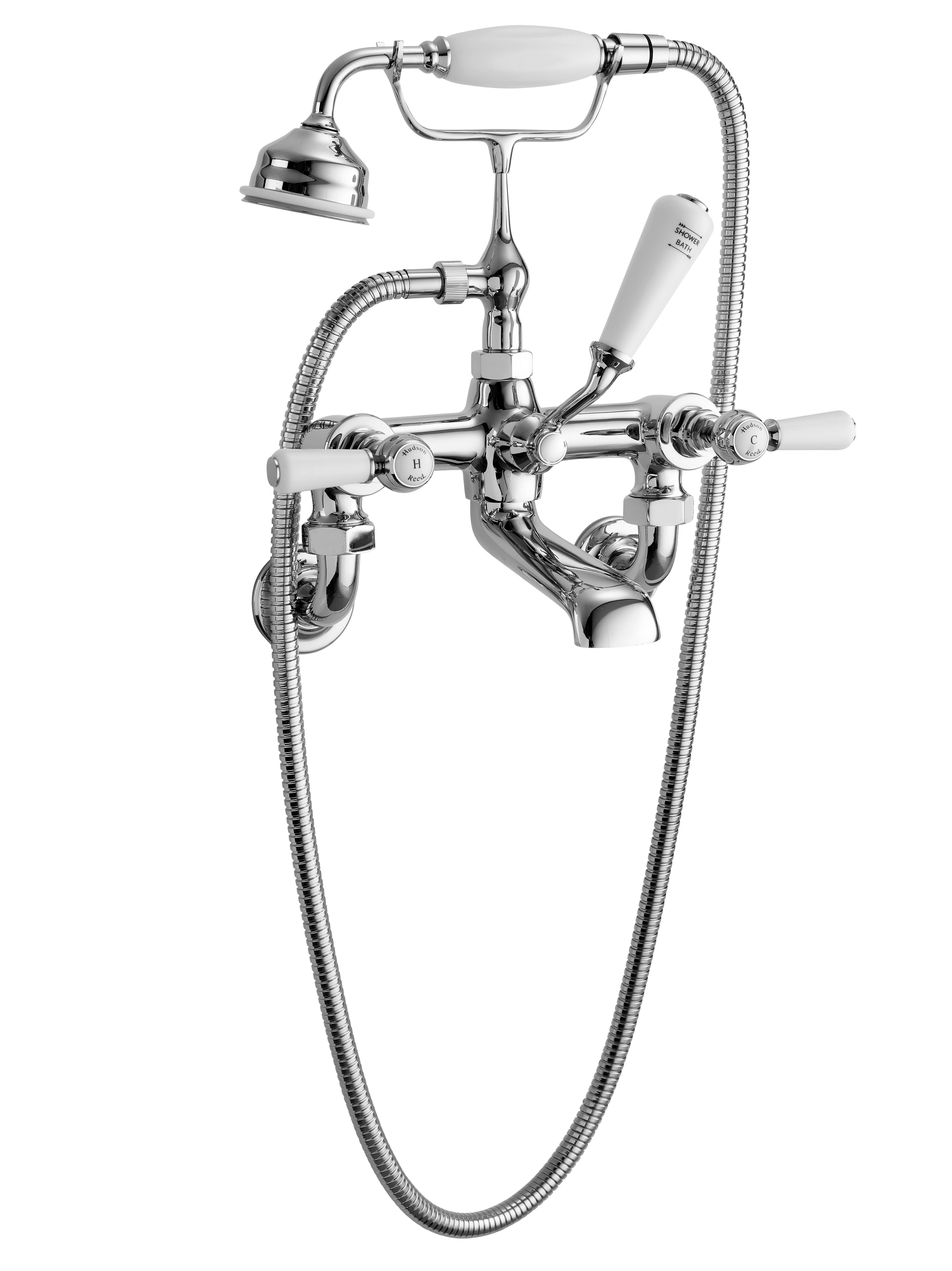 Hudson Reed Topaz with Lever Wall Mounted Bath Shower Mixer & Hexagonal Collar - White BC304HLWM (2461)