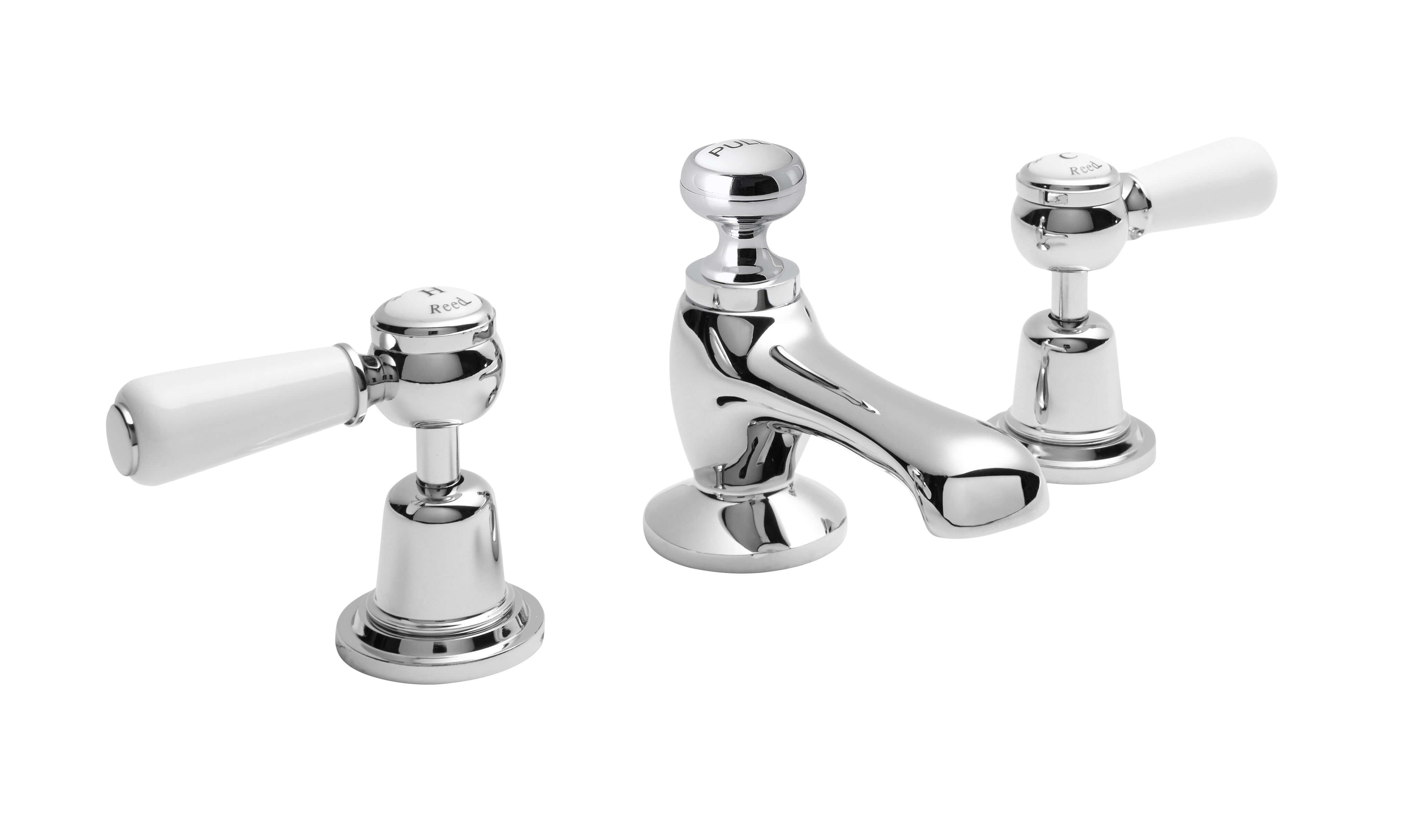 Hudson Reed Topaz with Lever 3 Tap Hole Basin Mixer inc. Waste & Domed Collar - White BC307DL (2466)
