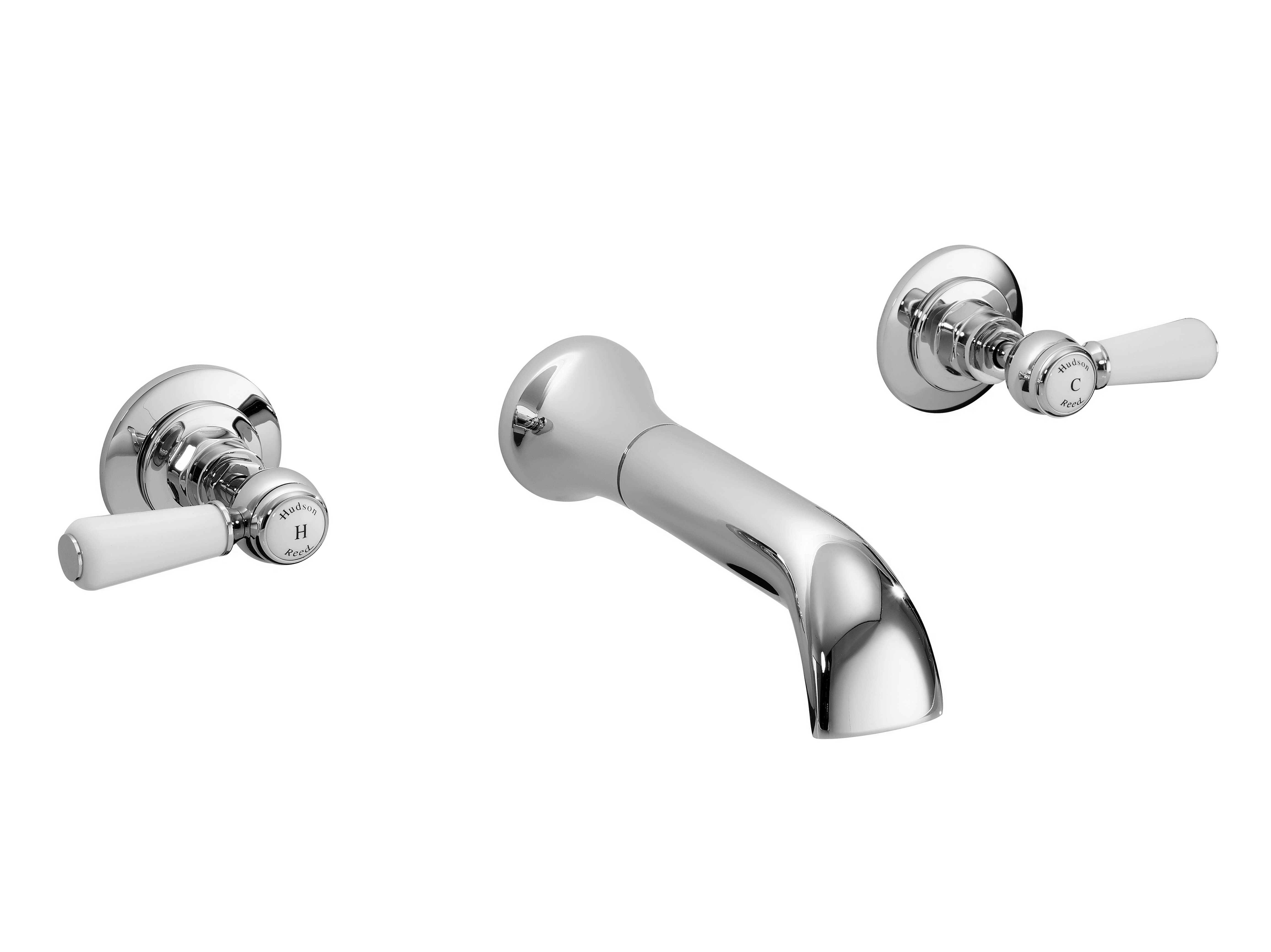 Hudson Reed Topaz with Lever Wall Mounted Bath Spout & Stop Taps & Hexagonal Collar - White BC309HL (2469)
