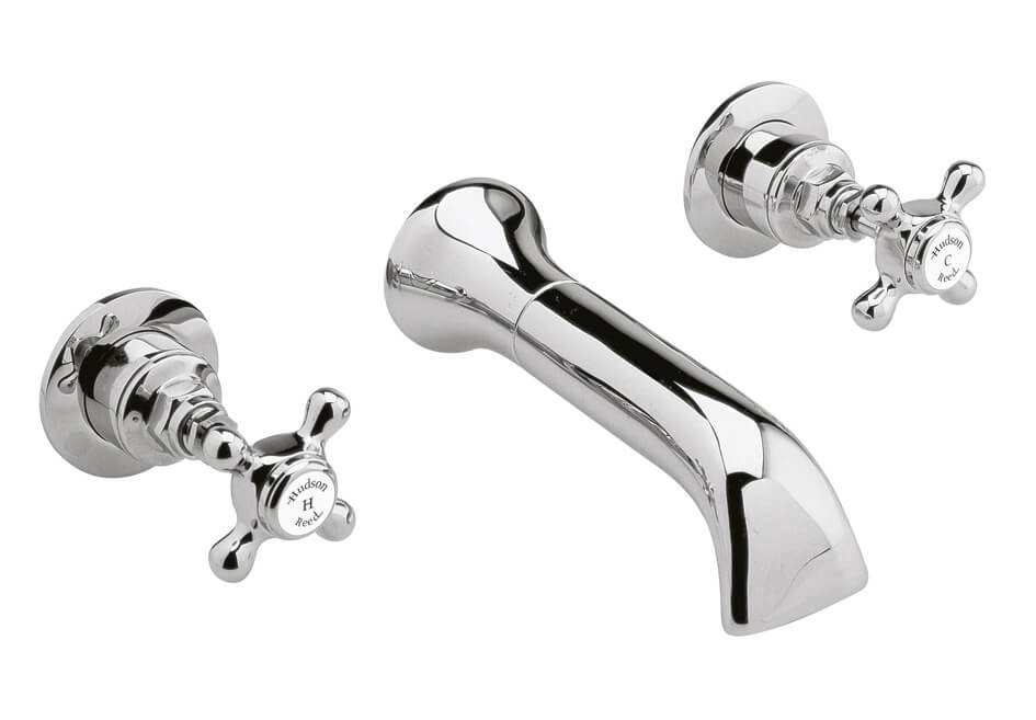 Hudson Reed Topaz with Crosshead Wall Mounted Bath Spout & Stop Taps & Hexagonal Collar - White BC309HX (2451)