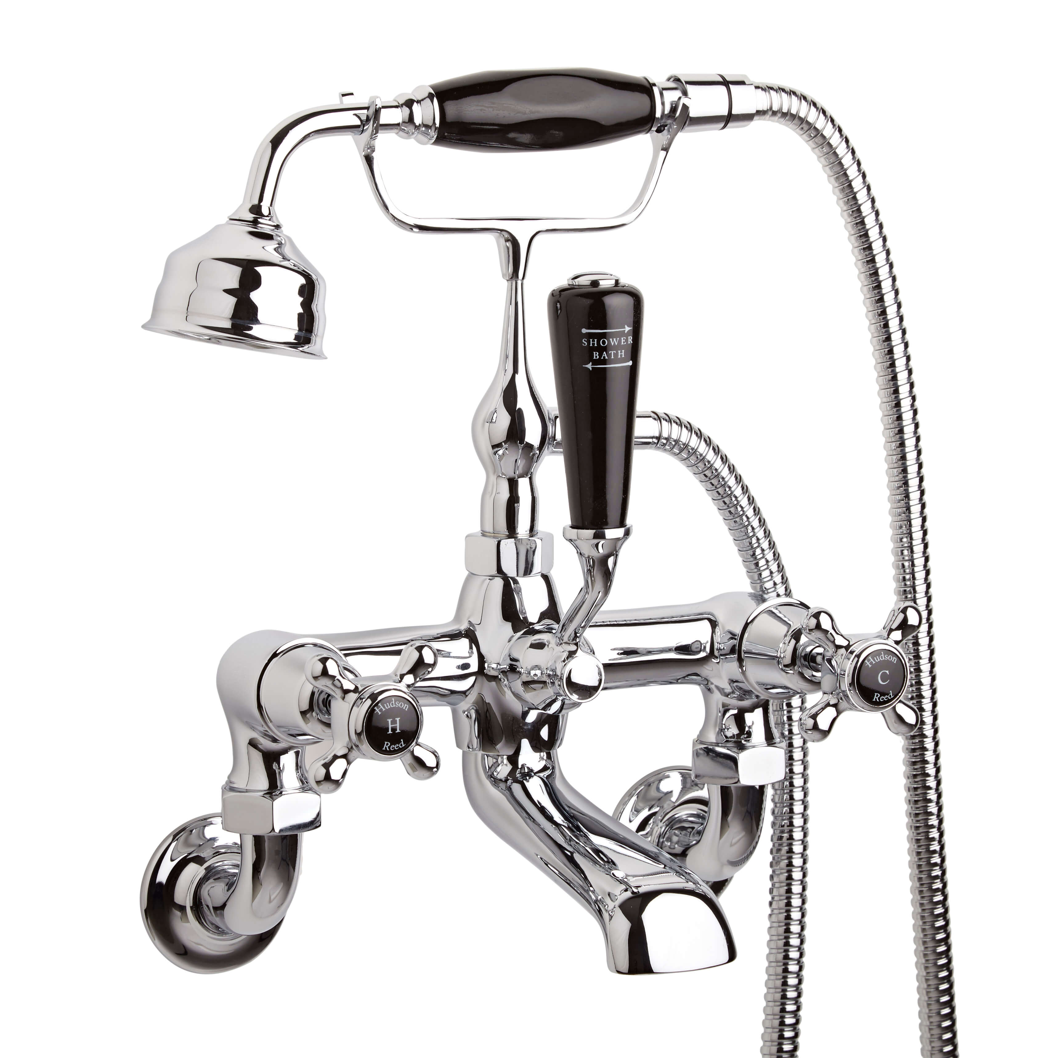 Hudson Reed Topaz with Crosshead Wall Mounted Bath Shower Mixer & Domed Collar - Black BC404DXWM (2411)
