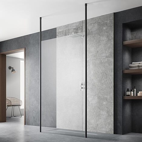 Hudson Reed 1000mm Wetroom Screen with Ceiling Post - Black BGPCP10 (10323)