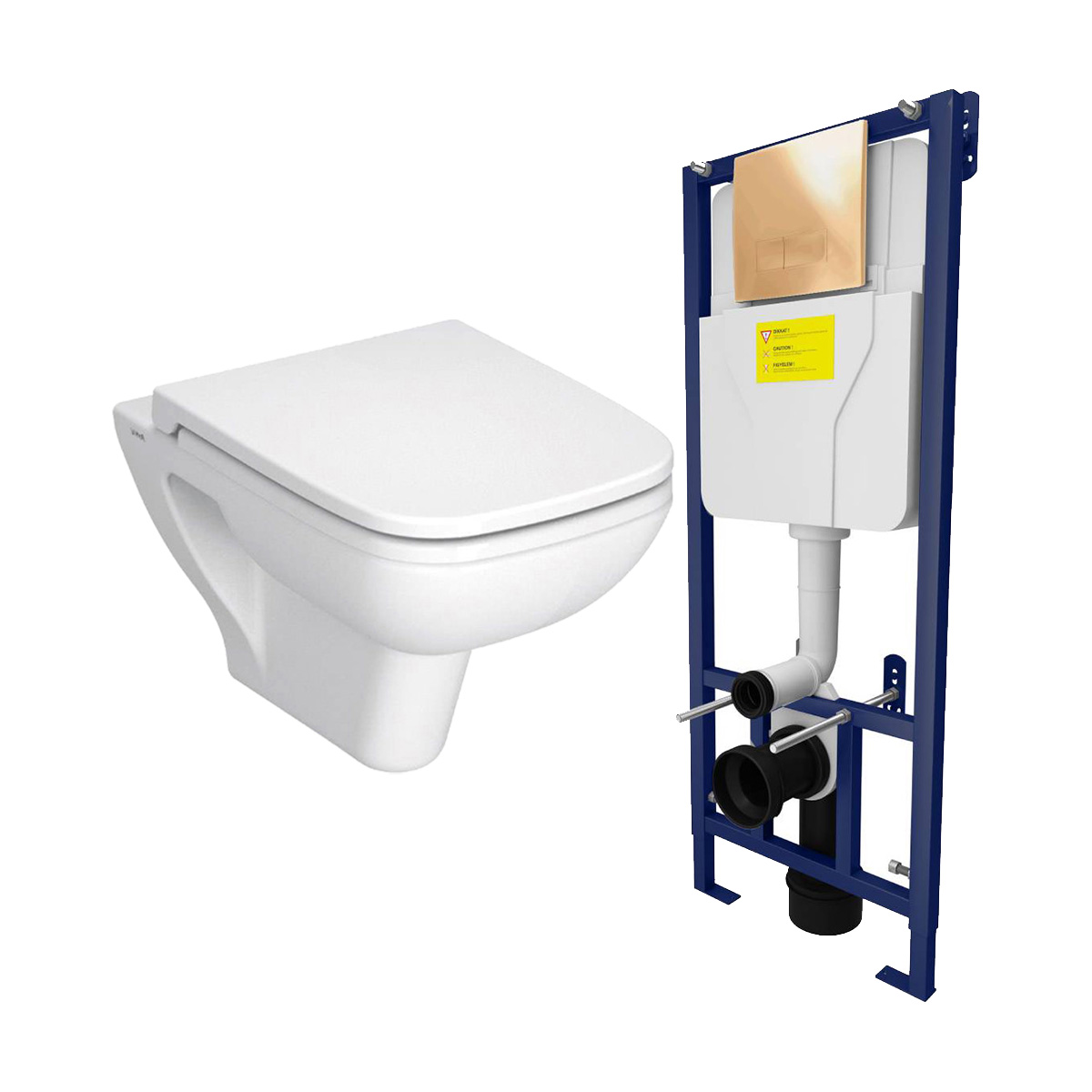 Vitra S20Wall Hung Toilet & SAN85 1.1m Wall Hung Frame Inc Brushed Brass Flush Plate (20472)