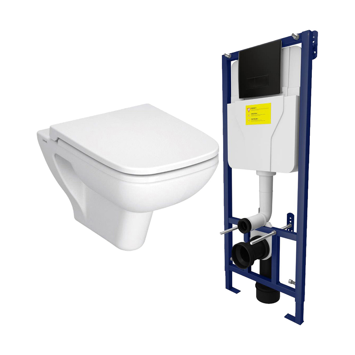 Vitra S20 Wall Hung Toilet & SAN85 1.1m Wall Hung Frame Inc Matt Black Flush Plate (20473)
