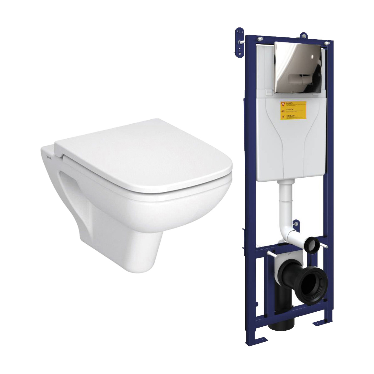 Vitra S20 Wall Hung Toilet & SAN85 1.1m Wall Hung Frame Inc Chrome Flush Plate (20471)