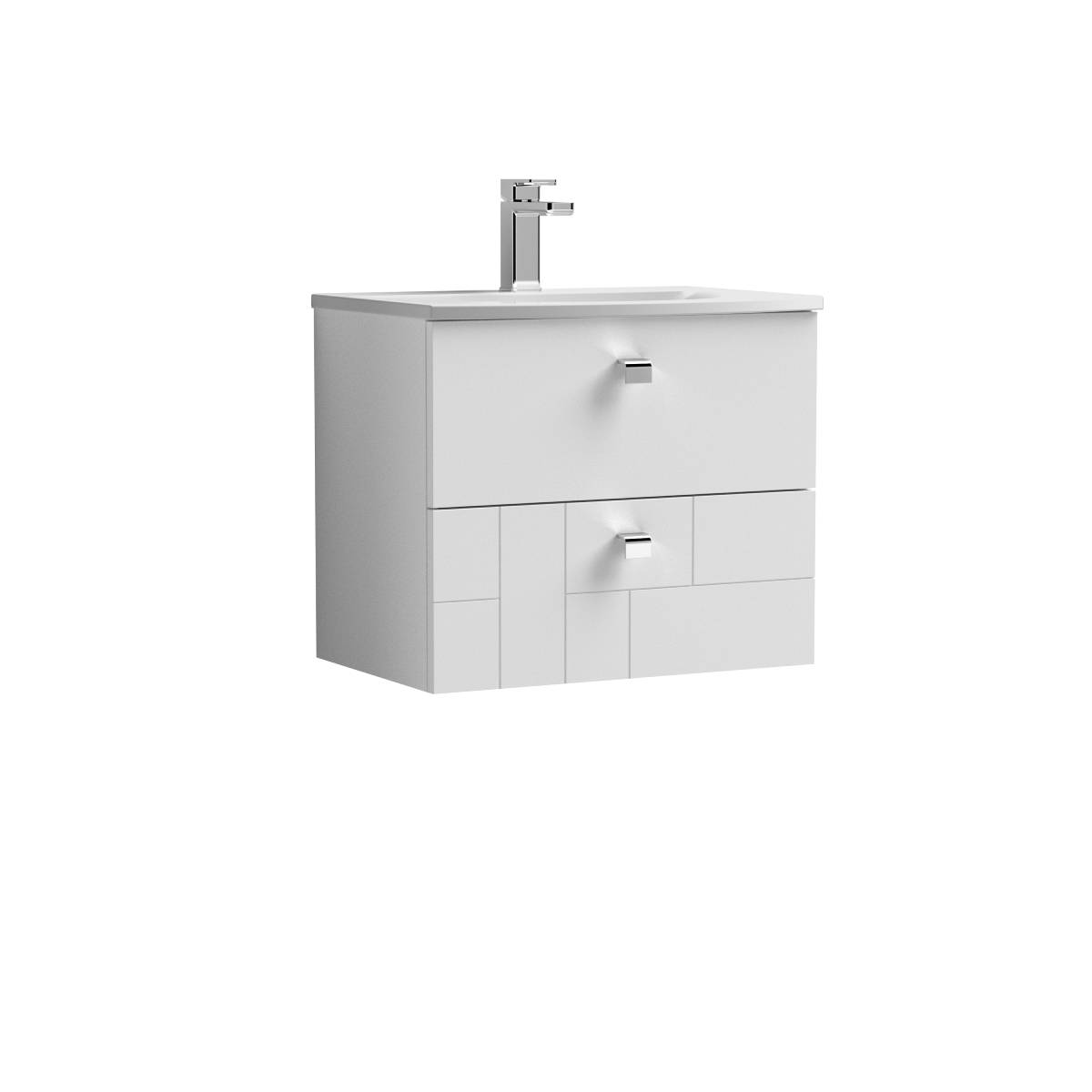 Nuie Blocks 600mm Wall Mounted Vanity Unit & Curved Basin - Satin White (13228)