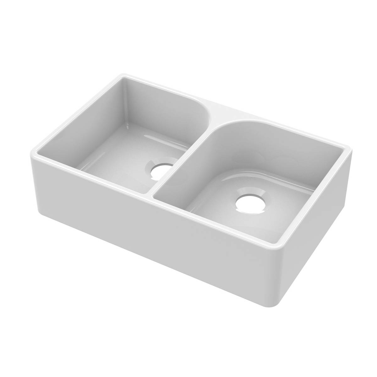Nuie Butler Double Bowl 795x500x220mm Fireclay Sink with Full Weir - White (20292)