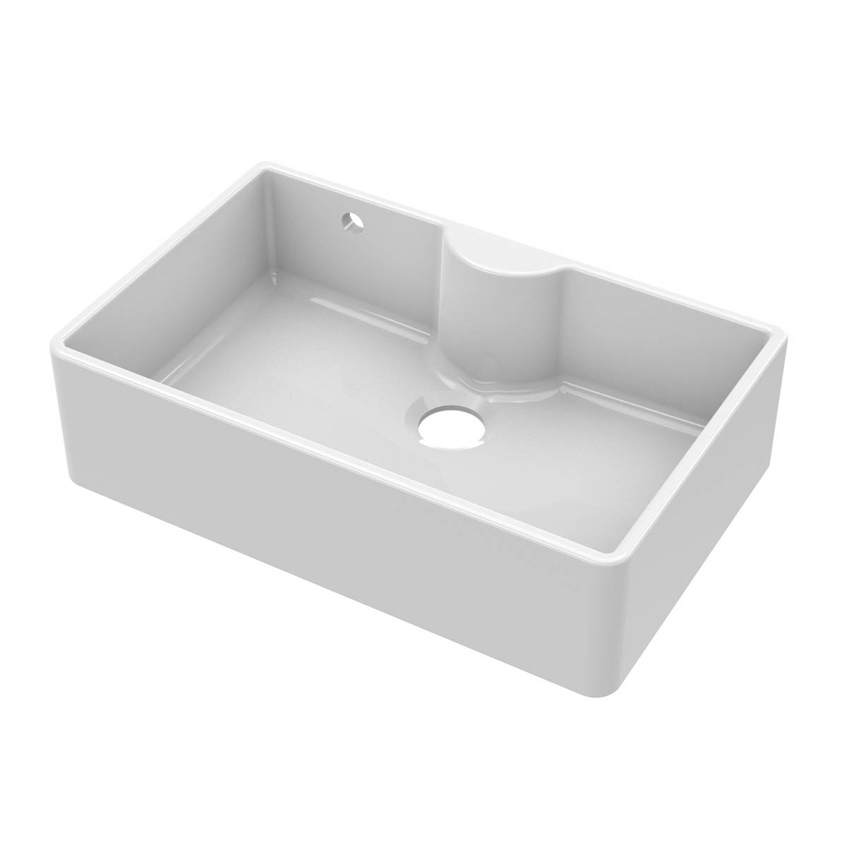 Nuie Butler 795x500x220mm Fireclay Sink with Central Waste, Offset Overflow & Tap Ledge - White (20291)
