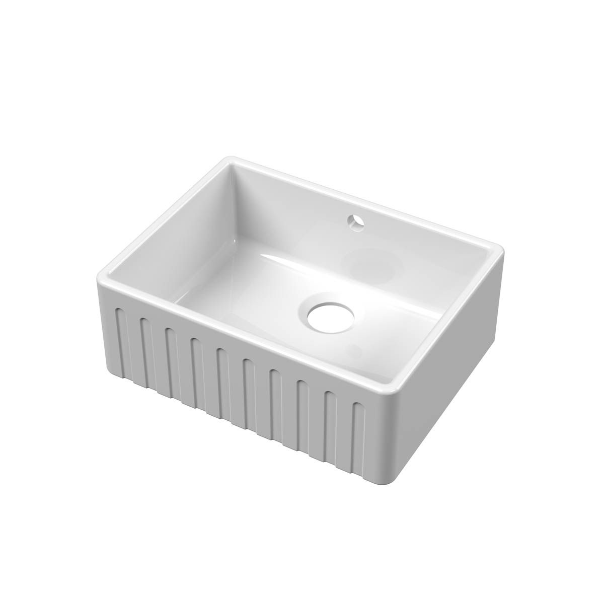 Nuie Fluted Butler 595x450x220mm Fireclay Sink with Waste & Overflow - White (20284)