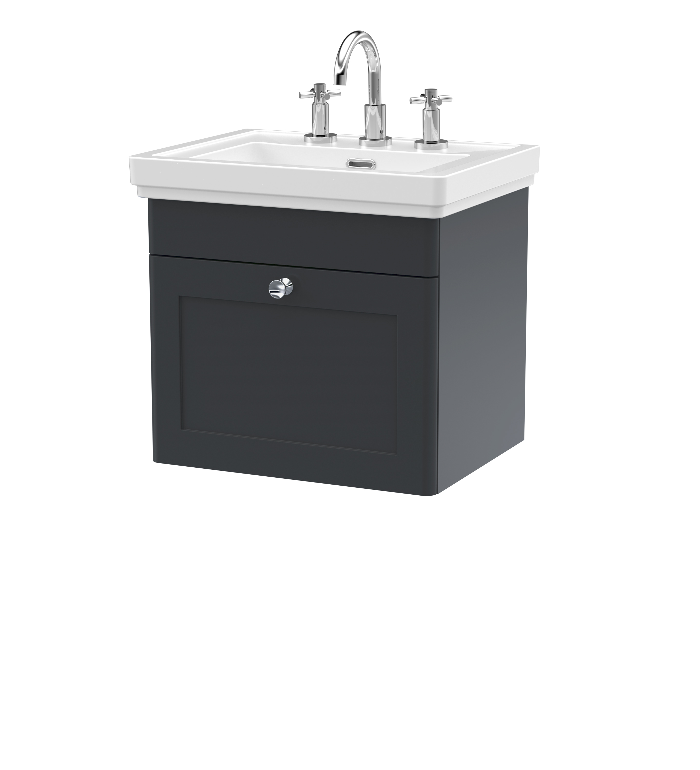 Nuie Classique 500mm Satin Anthracite Traditional Wall Hung 1-Drawer Unit & Basin 3 Tap Holes