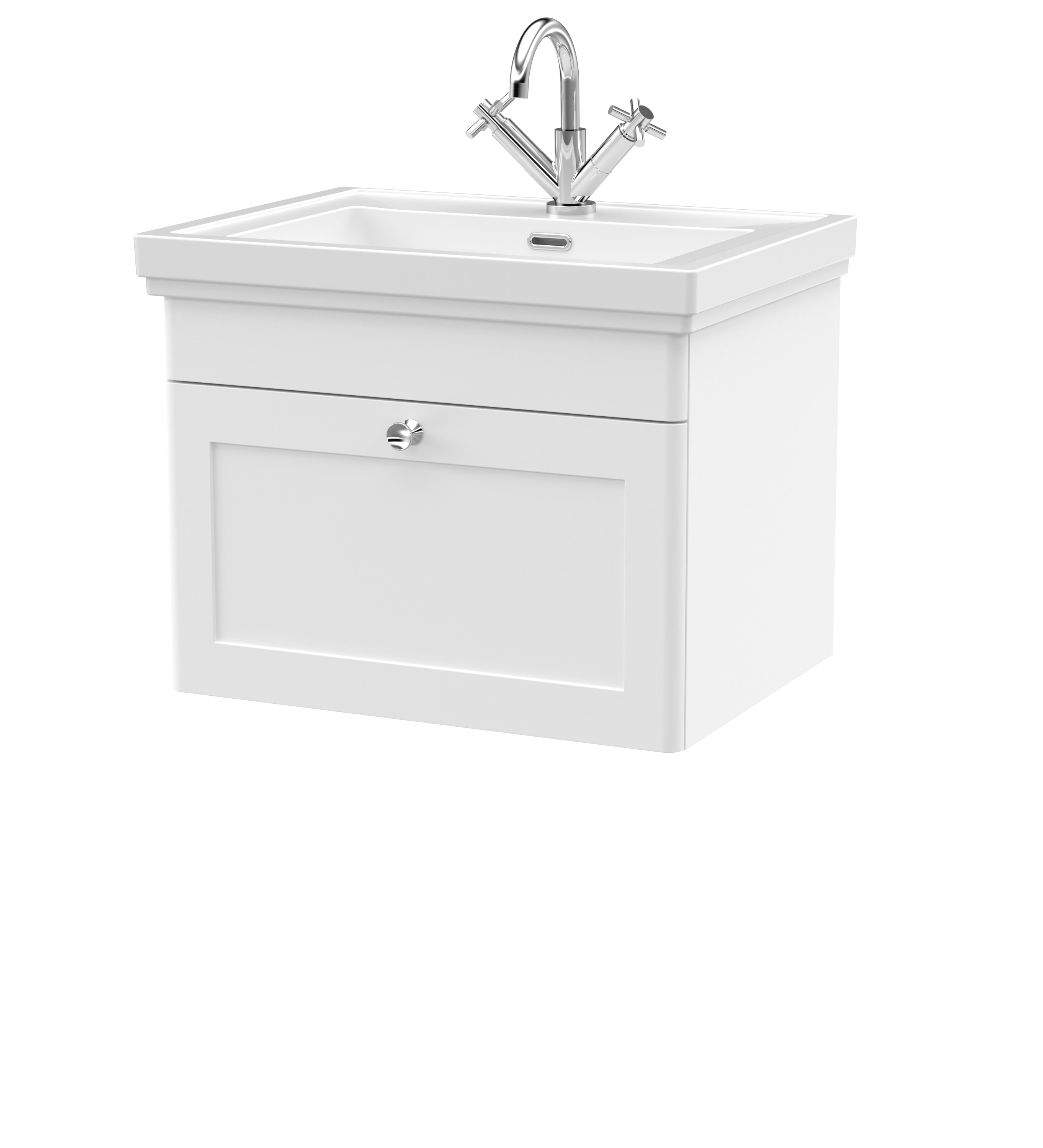 Nuie Classique 600mm Traditional Wall Mounted Vanity Unit & Basin - Satin White