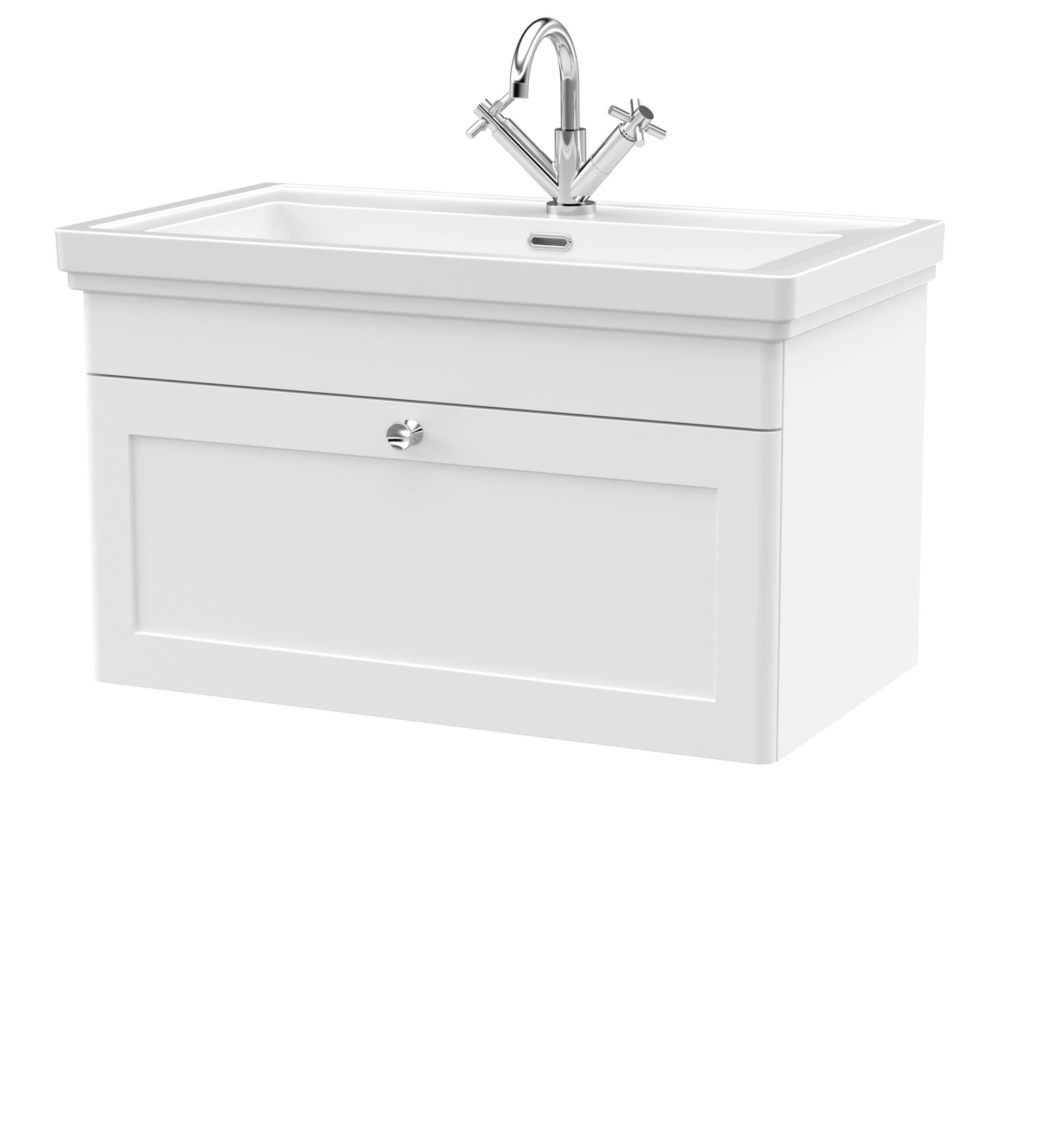 Nuie Classique 800mm Satin White Traditional Wall Hung 1-Drawer Unit & Basin 1 Tap Hole