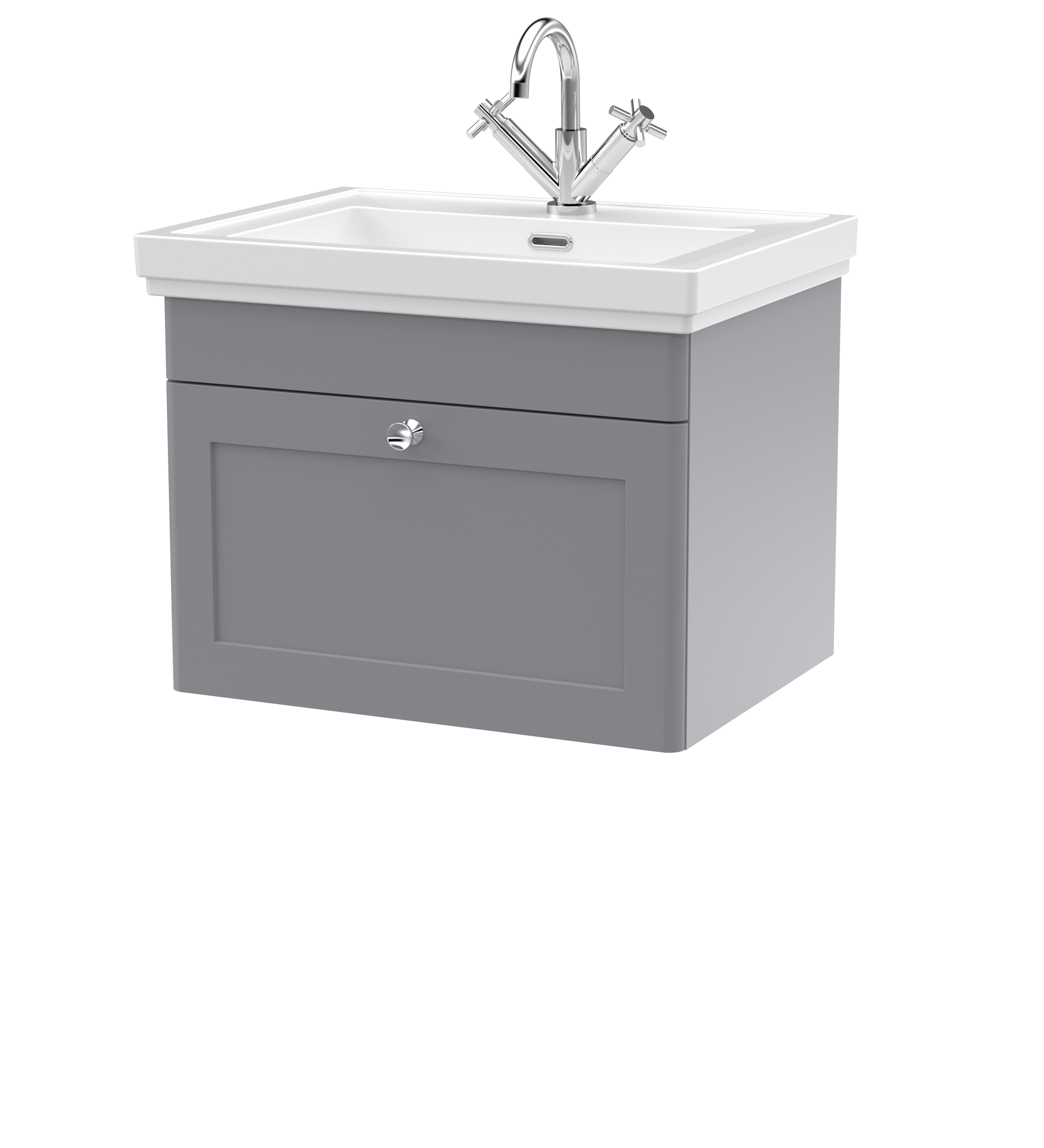 Nuie Classique 600mm Traditional Wall Mounted Vanity Unit & Basin - Satin Grey