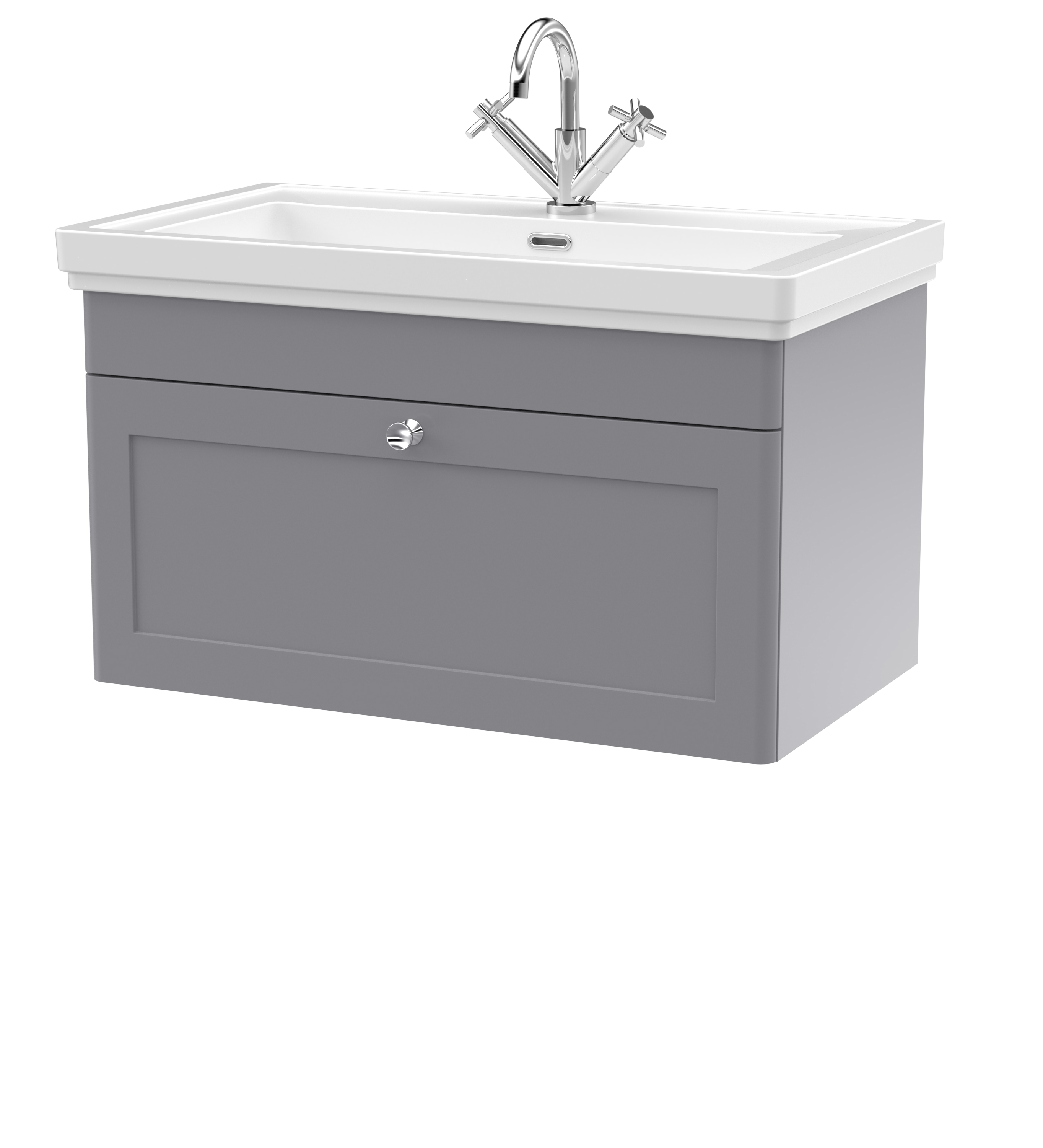 Nuie Classique 800mm Satin Grey Traditional Wall Hung 1-Drawer Unit & Basin 1 Tap Hole