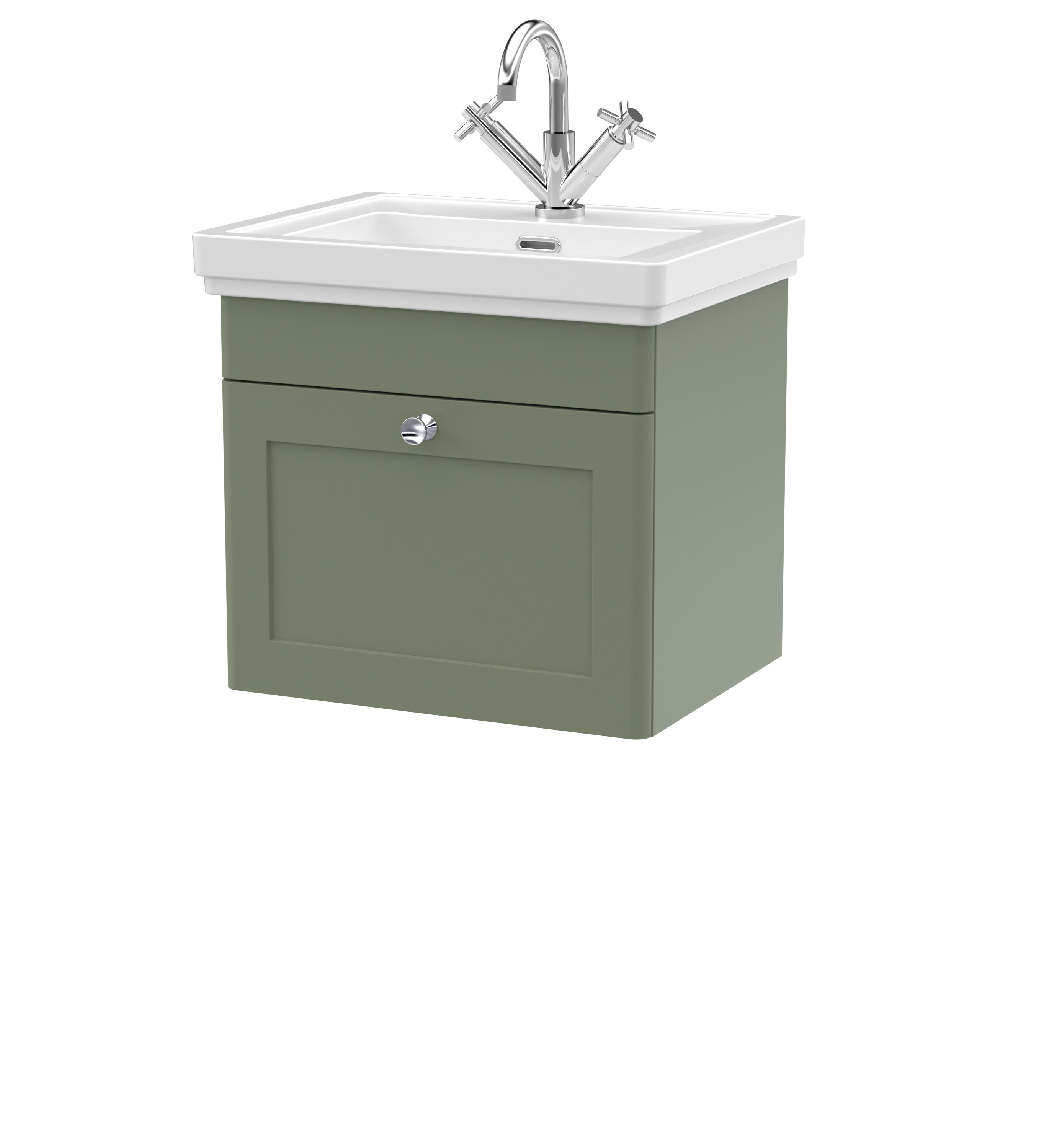 Nuie Classique 500mm Satin Green Traditional Wall Hung 1-Drawer Unit & Basin 1 Tap Hole