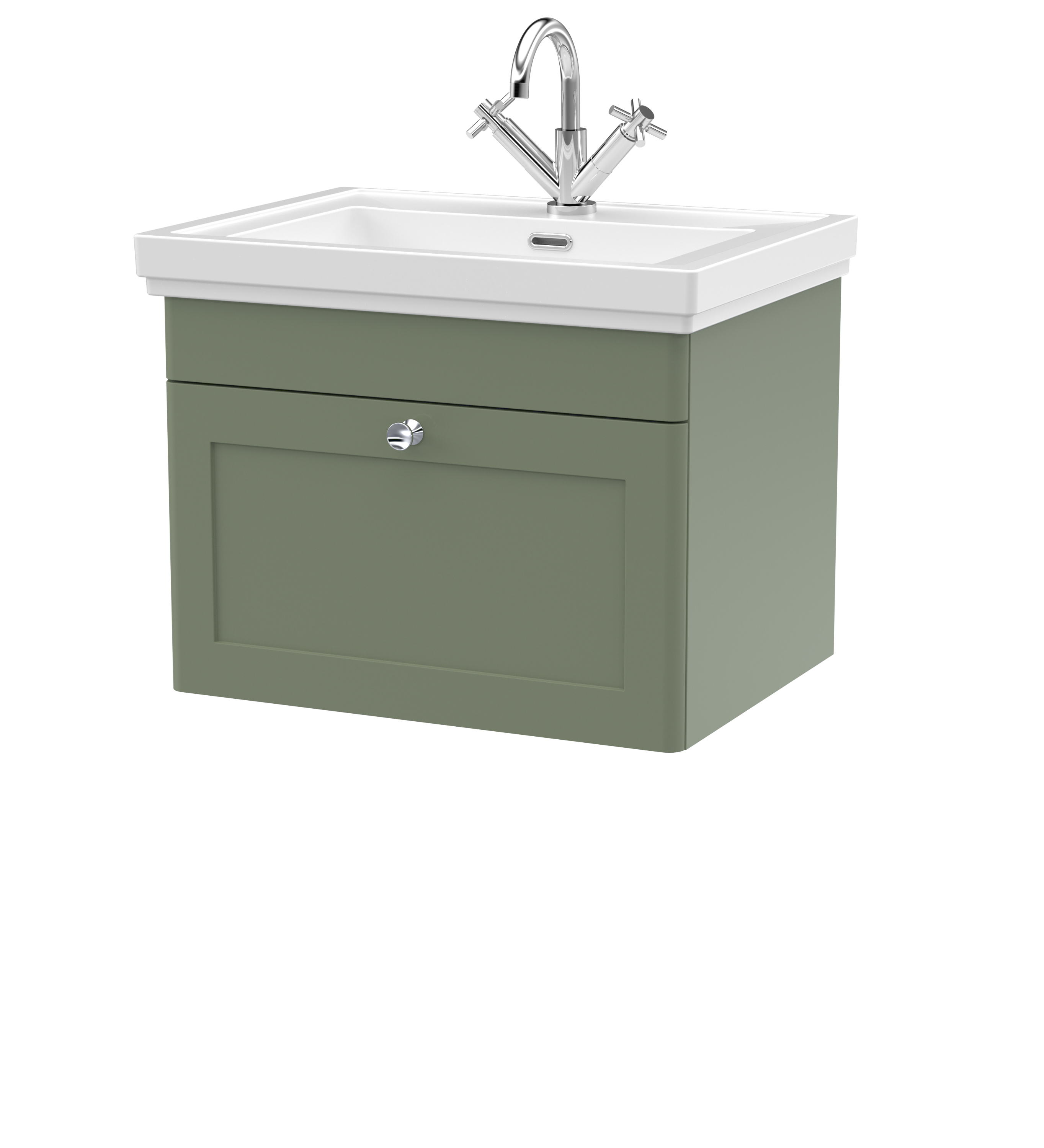 Nuie Classique 600mm Satin Green Traditional Wall Hung 1-Drawer Unit & Basin 1 Tap Hole