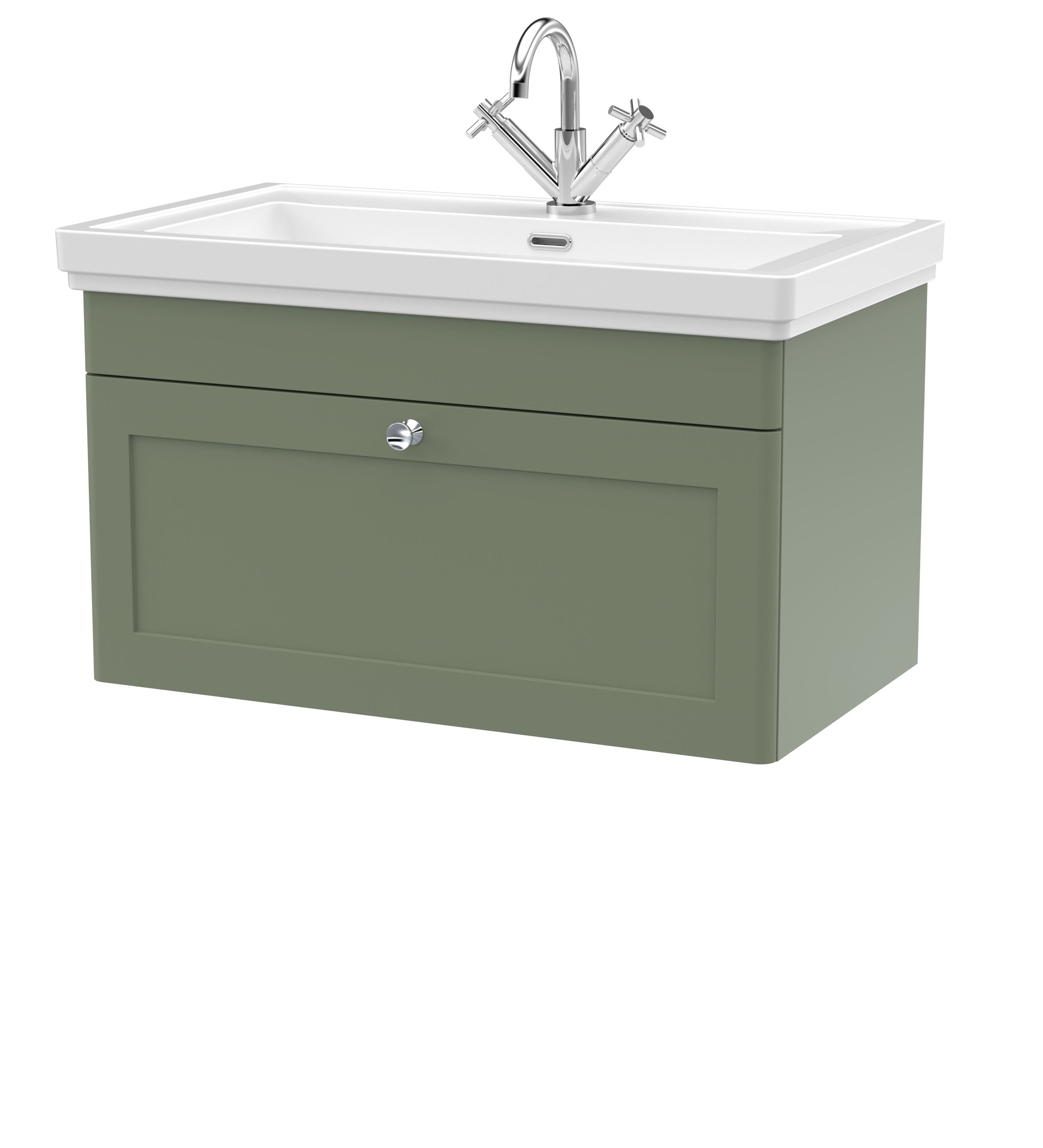Nuie Classique 800mm Satin Green Traditional Wall Hung 1-Drawer Unit & Basin 1 Tap Hole