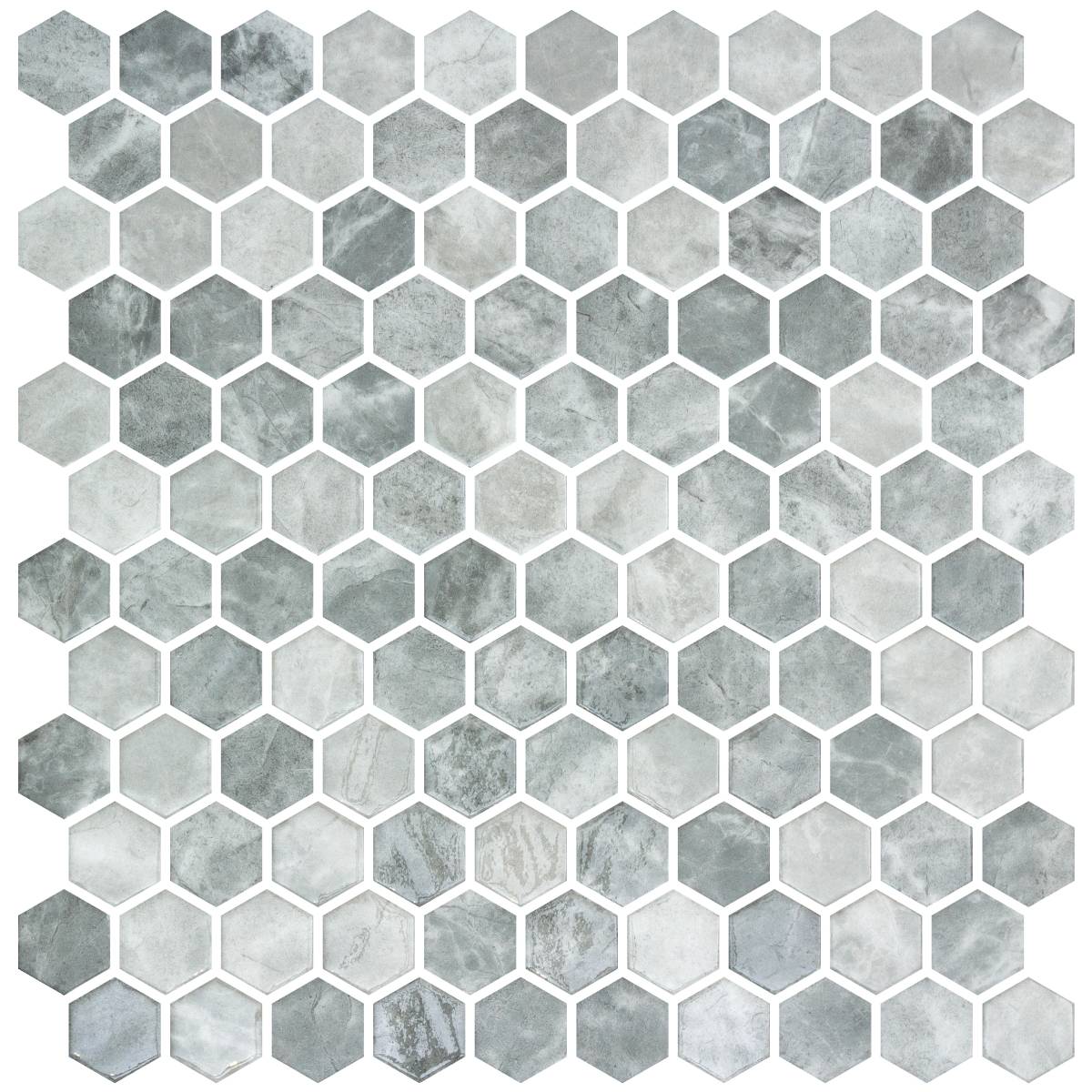 Hex Gray Silver Mix 30.1 x 29.0cm Mosaic Sheet (11809)