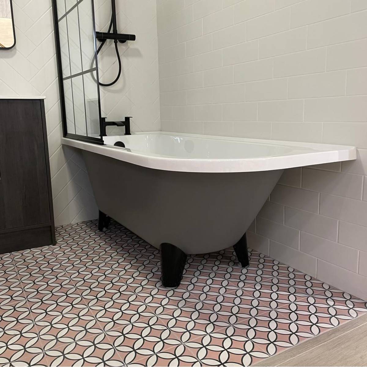 Balmoral 1700mm Freestanding Left Hand Shower Bath with Modern Black Feet - Dark Lead (13632)