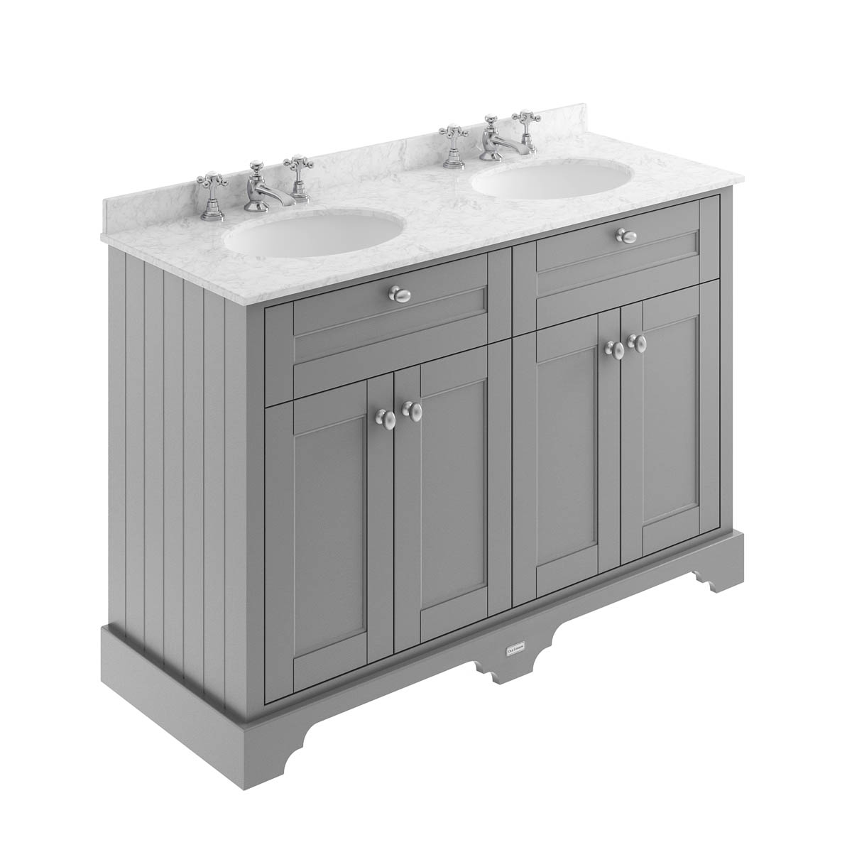 Hudson Reed Traditional Old London Storm Grey 1200mm Cabinet & Double Grey Marble Top 3 Tap Hole