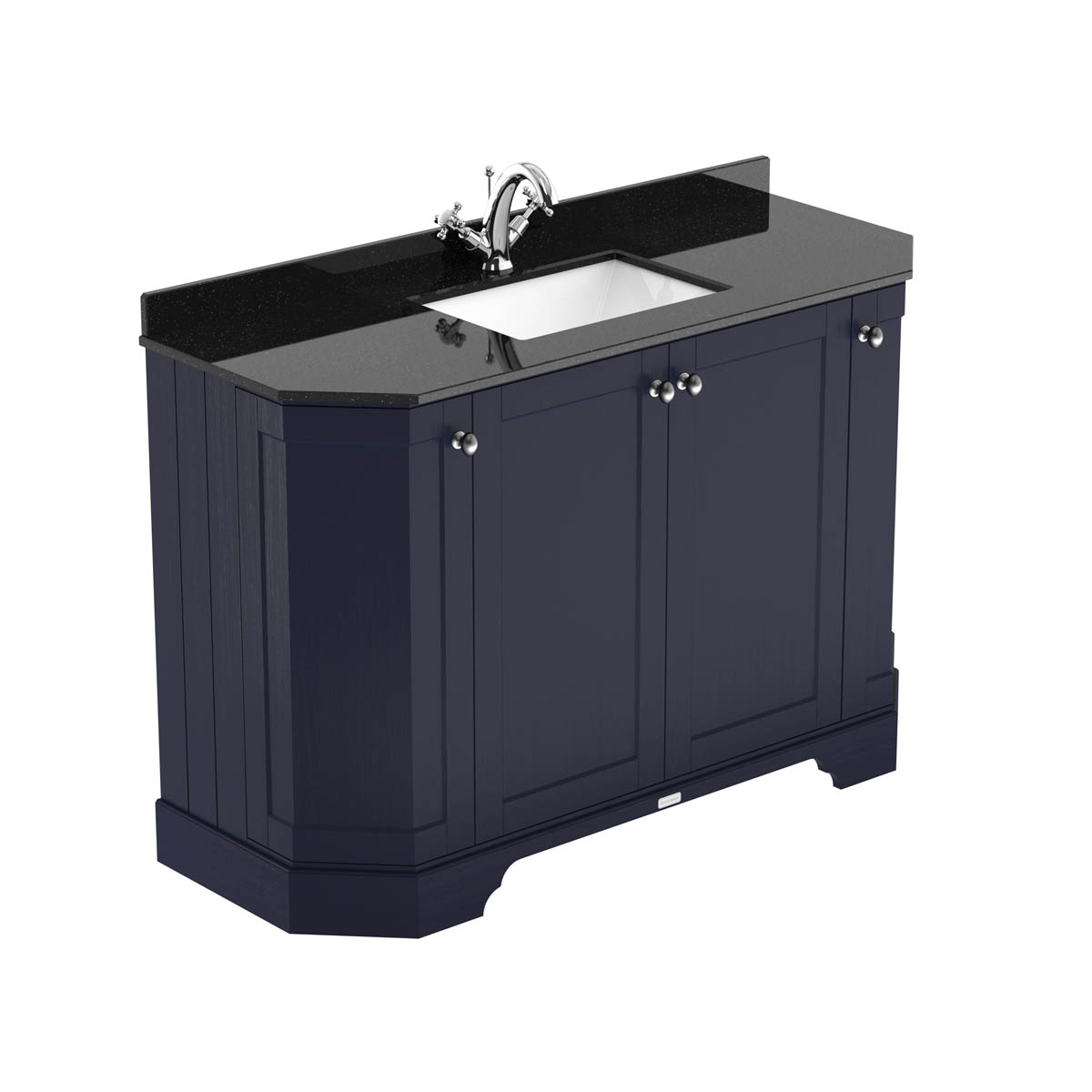 Hudson Reed Traditional Old London Twilight Blue 1200mm 4-Door Angled Unit & Black Marble Top 1 Tap Hole