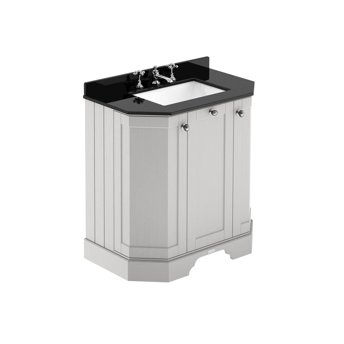 Hudson Reed Traditional Old London Timeless Sand 750mm 3-Door Angled Unit & Black Marble Top 3 Tap Hole