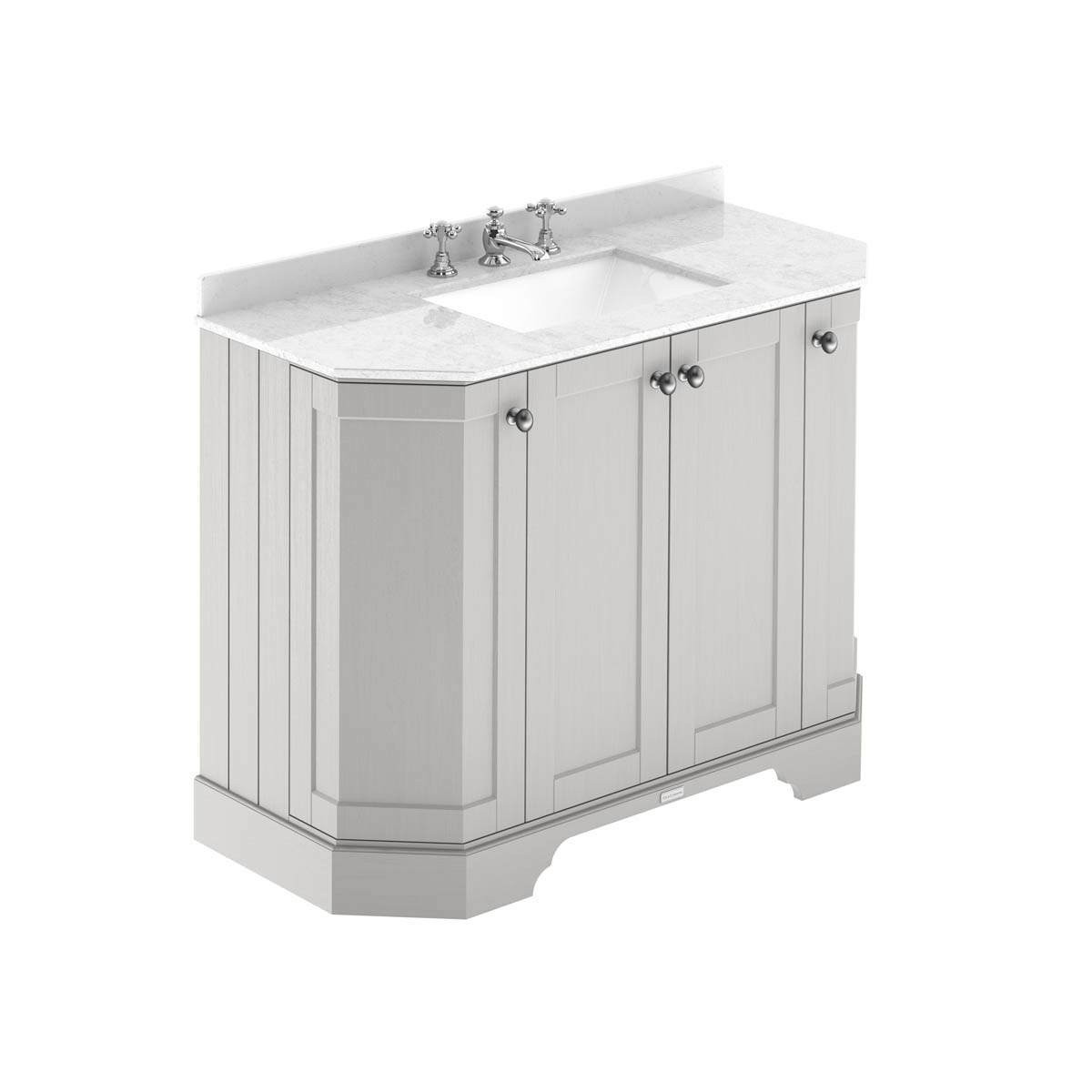 Hudson Reed Traditional Old London Timeless Sand 1000mm 4-Door Angled Unit & Light Grey Marble Top 3 Tap Hole