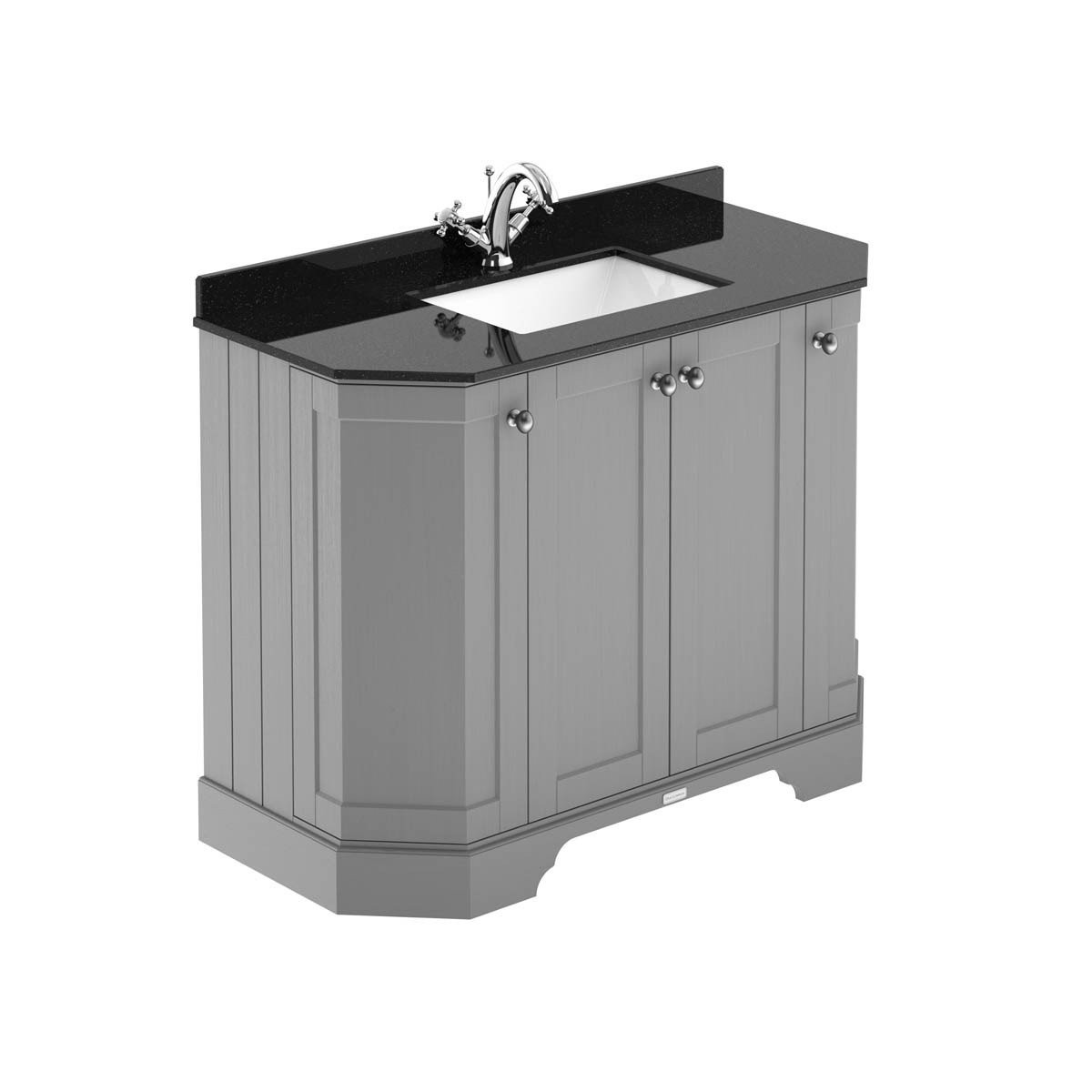 Hudson Reed Traditional Old London Storm Grey 1000mm 4-Door Angled Unit & Black Marble Top 1 Tap Hole