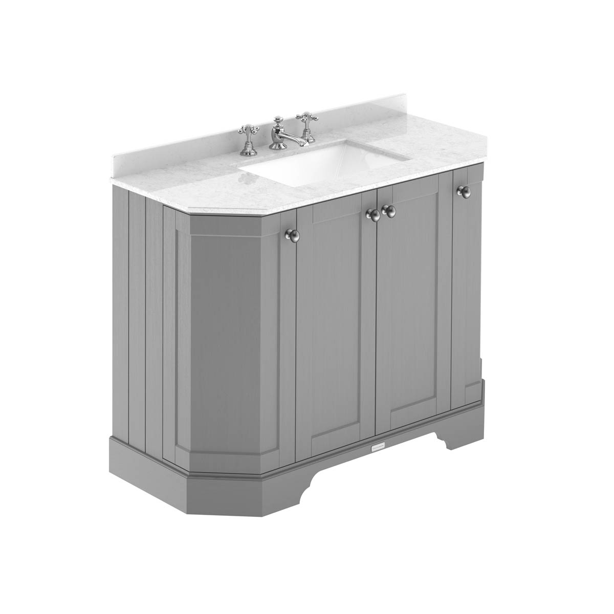 Hudson Reed Traditional Old London Storm Grey 1000mm 4-Door Angled Unit & Light Grey Marble Top 3 Tap Hole