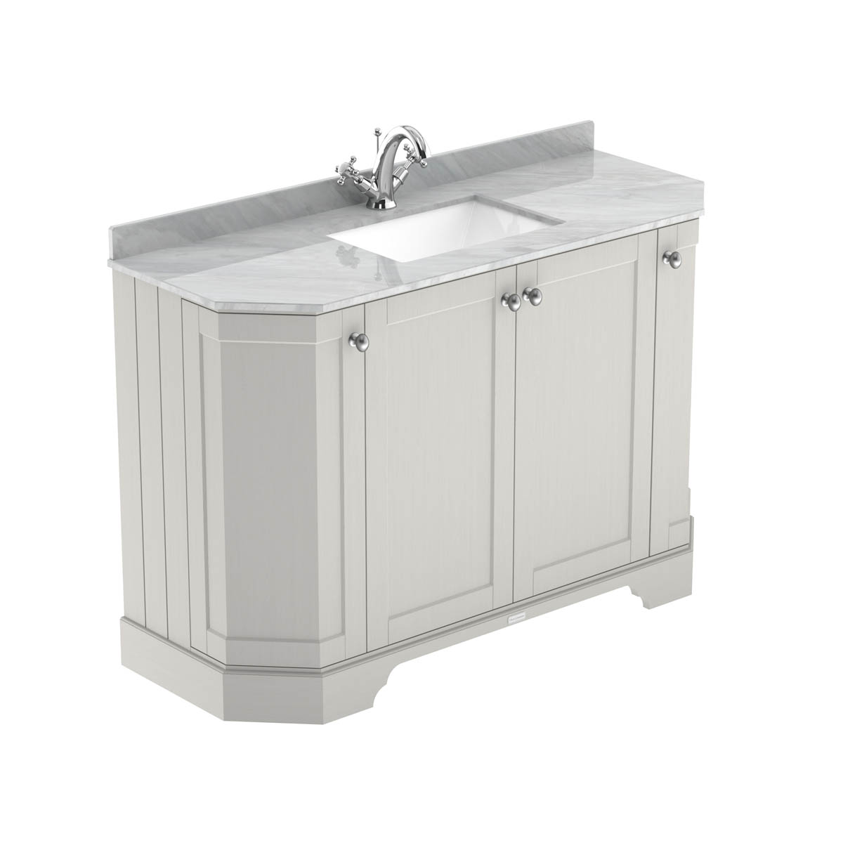Hudson Reed Traditional Old London Timeless Sand 1200mm 4-Door Angled Unit & Grey Marble Top 1 Tap Hole
