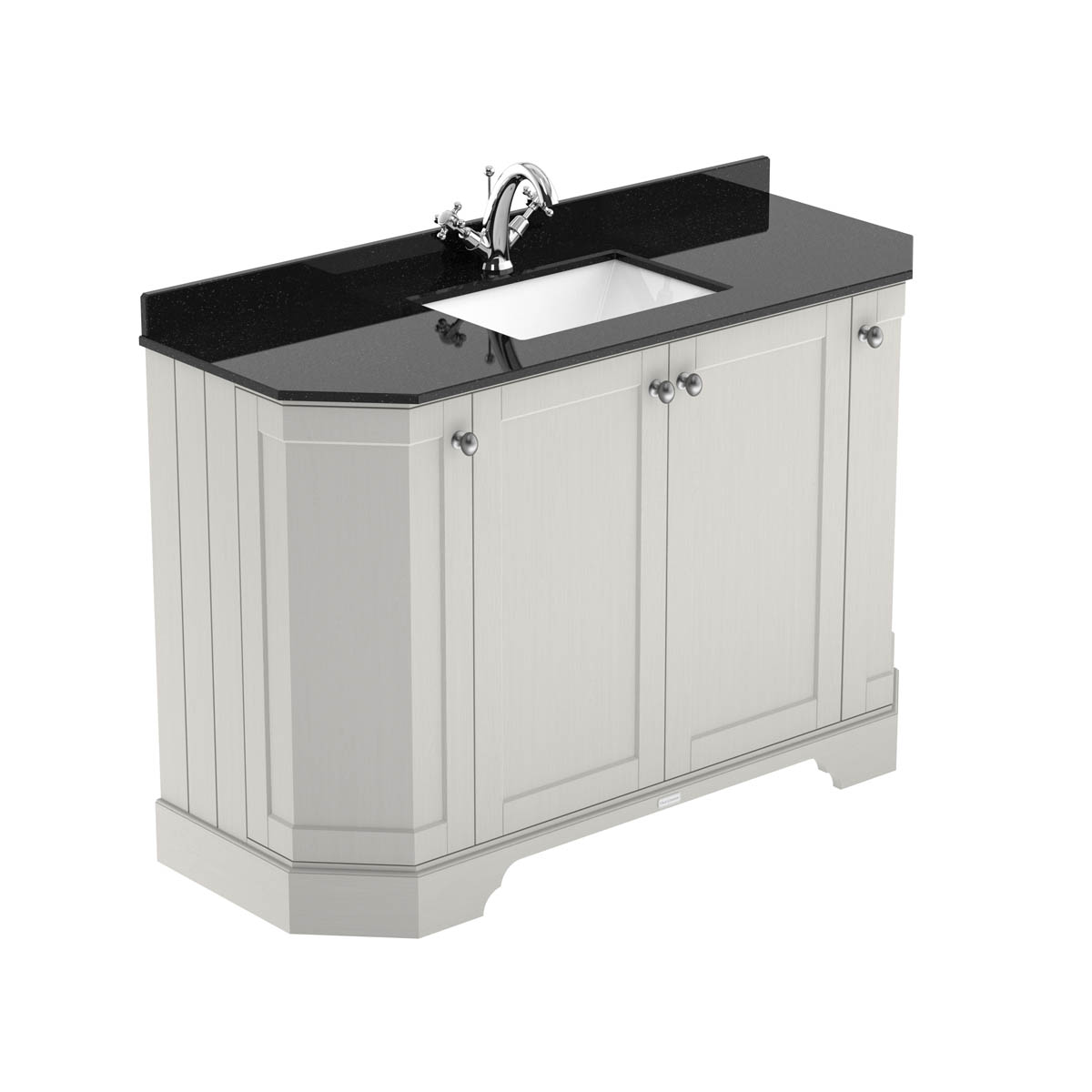Hudson Reed Traditional Old London Timeless Sand 1200mm 4-Door Angled Unit & Black Marble Top 1 Tap Hole