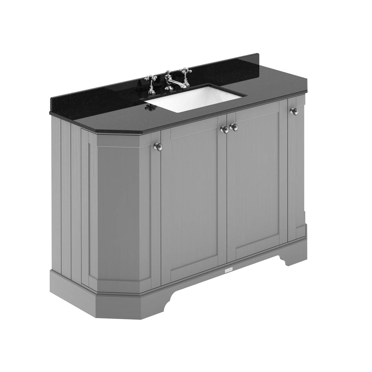 Hudson Reed Traditional Old London Storm Grey 1200mm 4-Door Angled Unit & Black Marble Top 3 Tap Hole