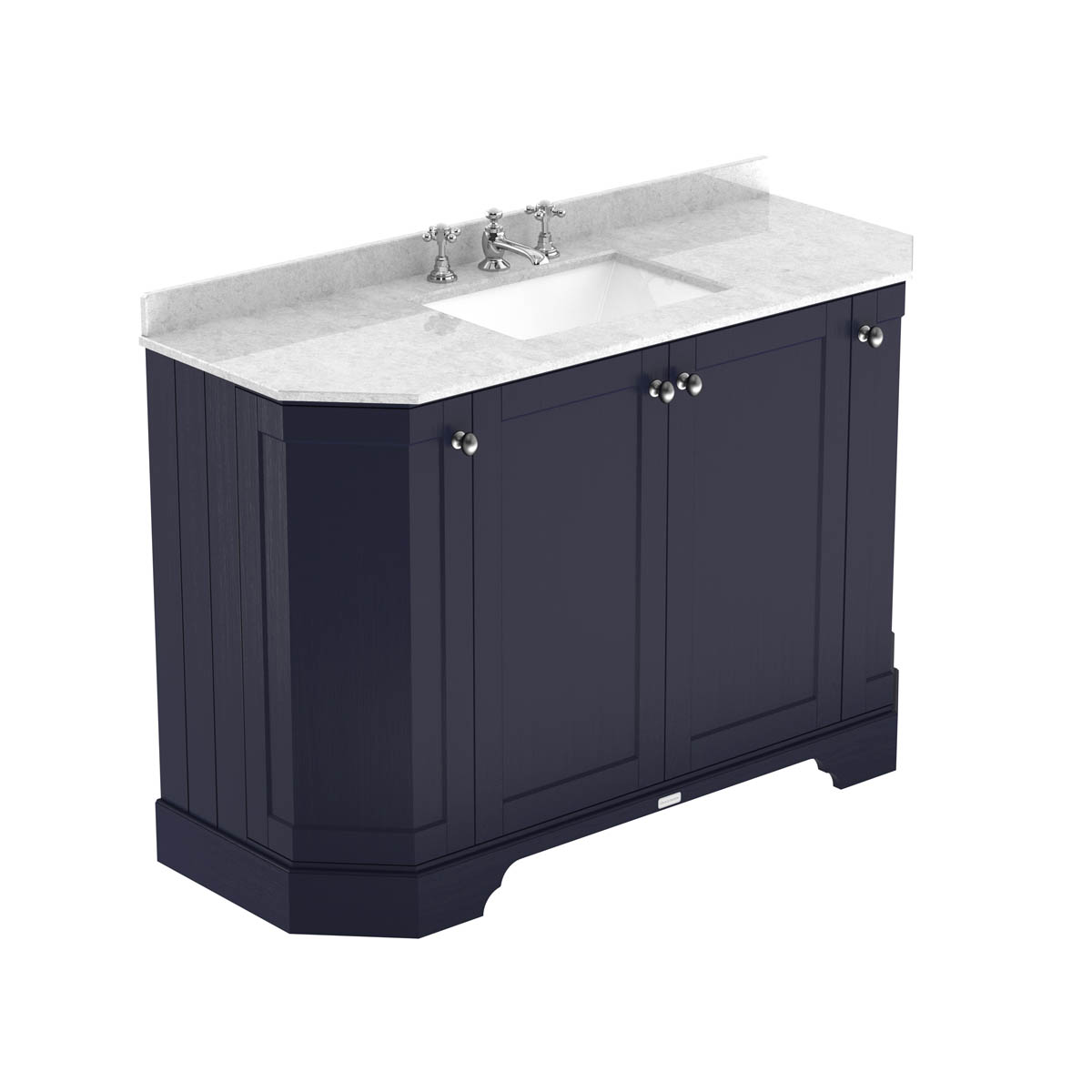Hudson Reed Traditional Old London Twilight Blue 1200mm 4-Door Angled Unit & Light Grey Marble Top 3 Tap Hole