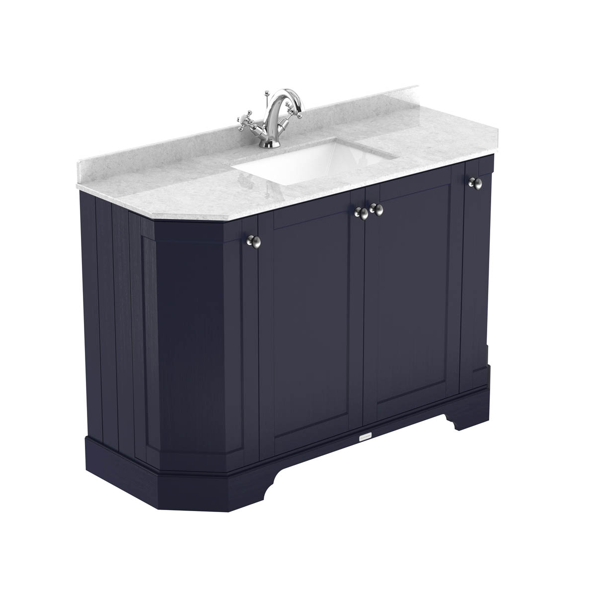 Hudson Reed Traditional Old London Twilight Blue 1200mm 4-Door Angled Unit & Light Grey Marble Top 1 Tap Hole