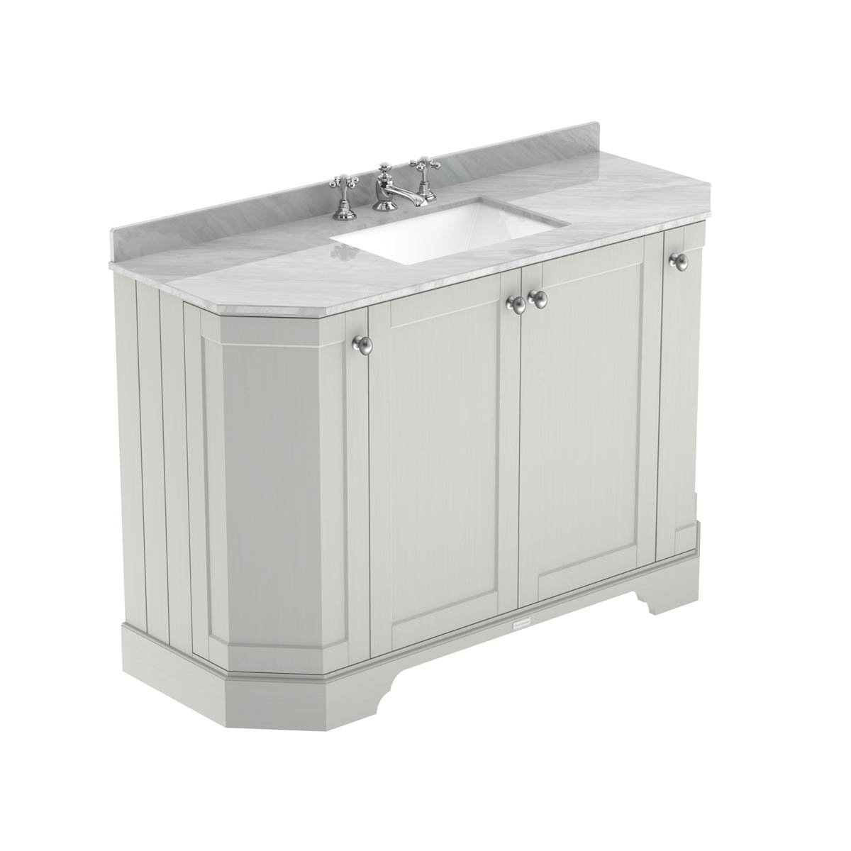 Hudson Reed Traditional Old London Timeless Sand 1200mm 4-Door Angled Unit & Grey Marble Top 3 Tap Hole