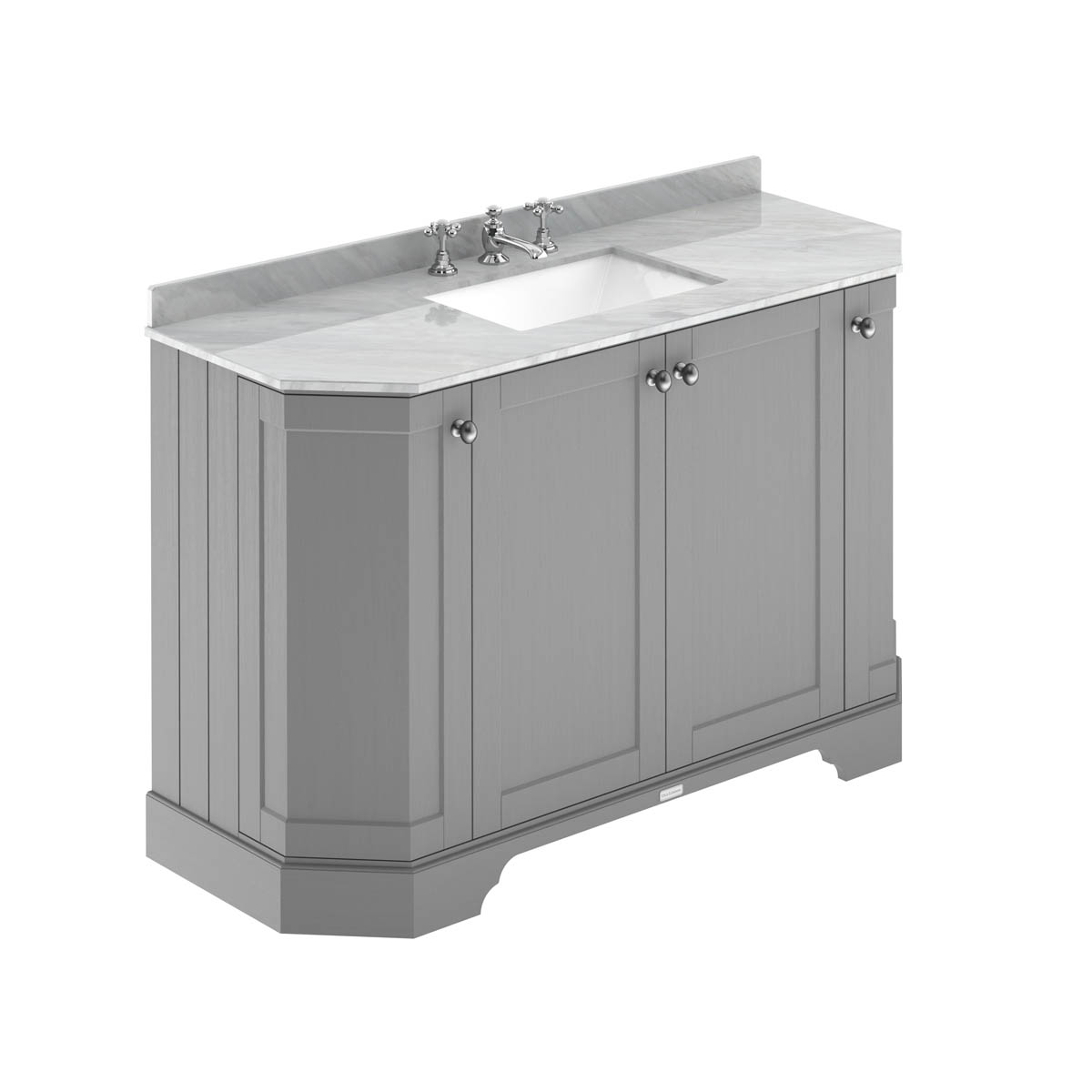 Hudson Reed Traditional Old London Storm Grey 1200mm 4-Door Angled Unit & Grey Marble Top 3 Tap Hole