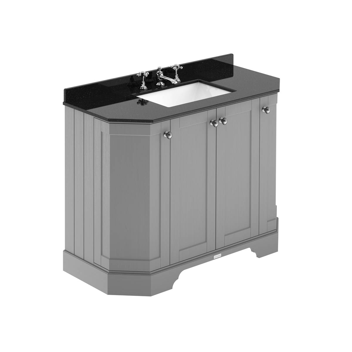 Hudson Reed Traditional Old London Storm Grey 1000mm 4-Door Angled Unit & Black Marble Top 3 Tap Hole