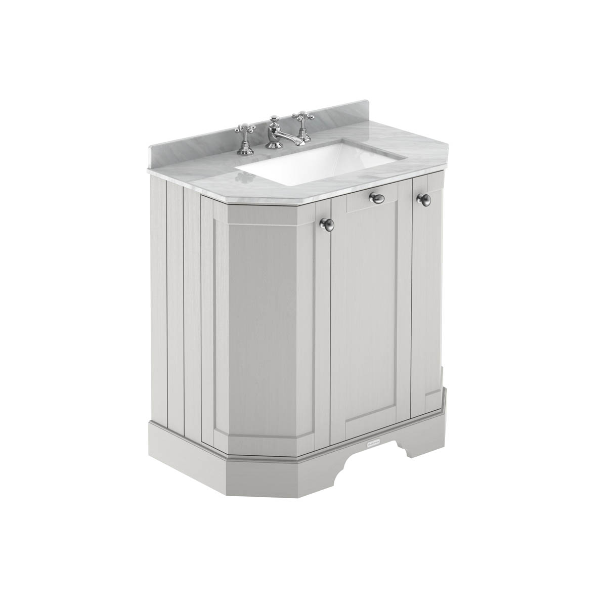 Hudson Reed Traditional Old London Timeless Sand 750mm 3-Door Angled Unit & Grey Marble Top 3 Tap Hole