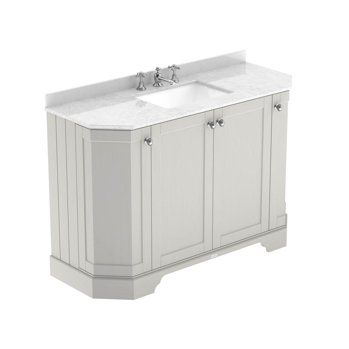 Hudson Reed Traditional Old London Timeless Sand 1200mm 4-Door Angled Unit & Light Grey Marble Top 3 Tap Hole