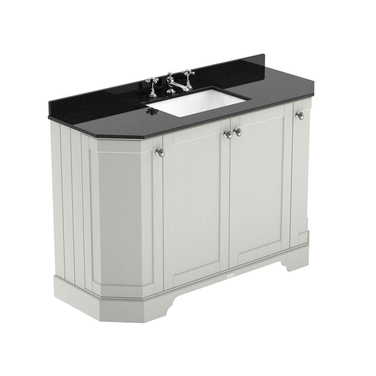 Hudson Reed Traditional Old London Timeless Sand 1200mm 4-Door Angled Unit & Black Marble Top 3 Tap Hole