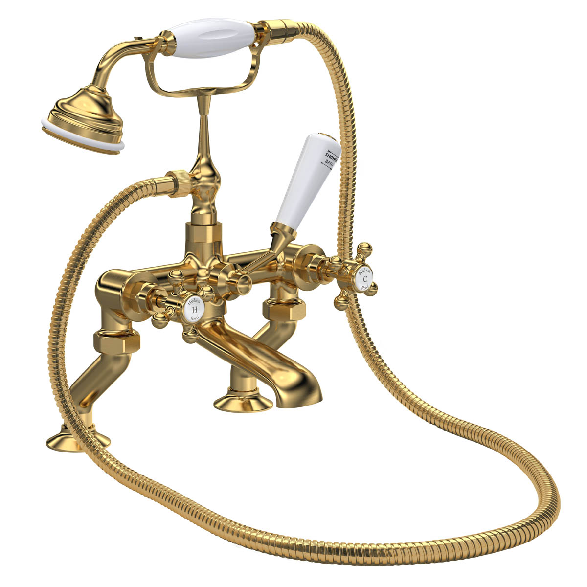 Hudson Reed Brass Topaz With Crosshead Deck Mounted Bath Shower Mixer - Brushed Brass (18601)