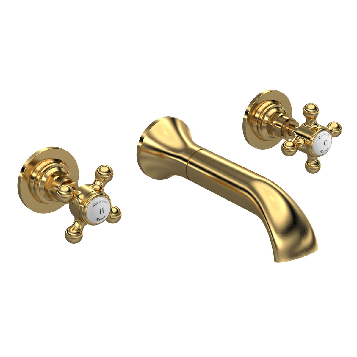 Hudson Reed Brass Topaz With Crosshead 3 Tap Hole Wall Mounted Basin Mixer - Brushed Brass (18603)