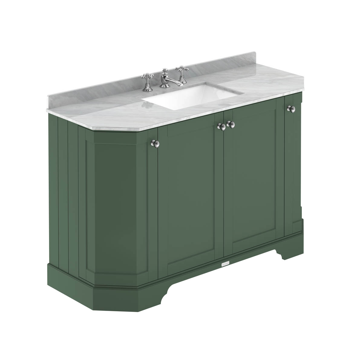 Hudson Reed Traditional Old London Hunter Green 1200mm 4-Door Angled Unit & Grey Marble Top 3 Tap Hole