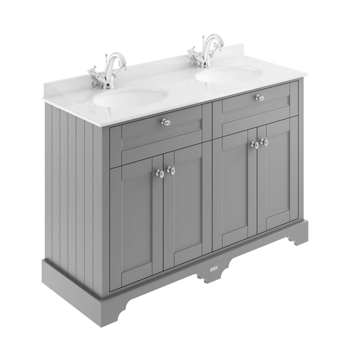 Hudson Reed Traditional Old London Storm Grey 1200mm Cabinet & Double Light Grey Marble Top 1 Tap Hole