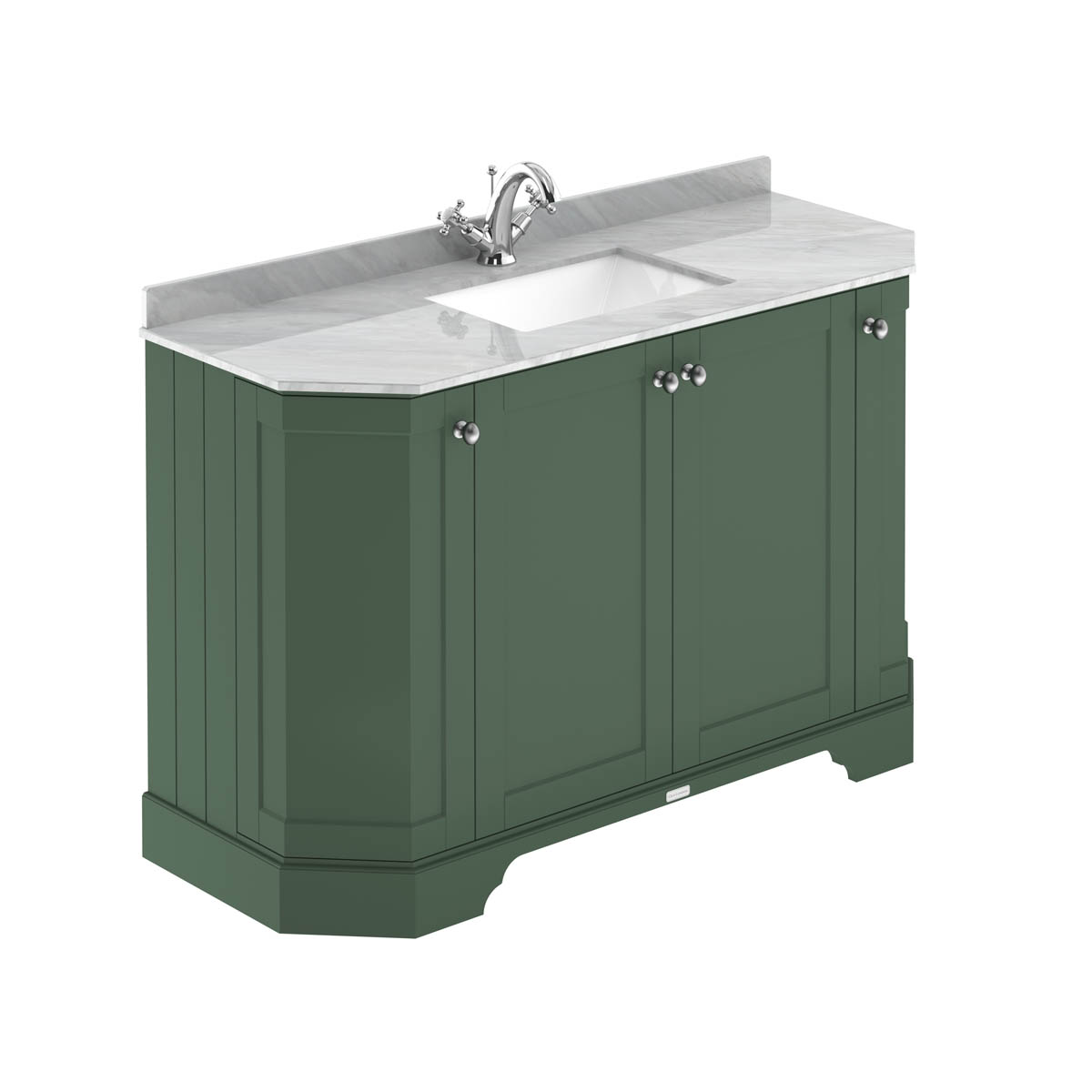 Hudson Reed Traditional Old London Hunter Green 1200mm 4-Door Angled Unit & Grey Marble Top 1 Tap Hole