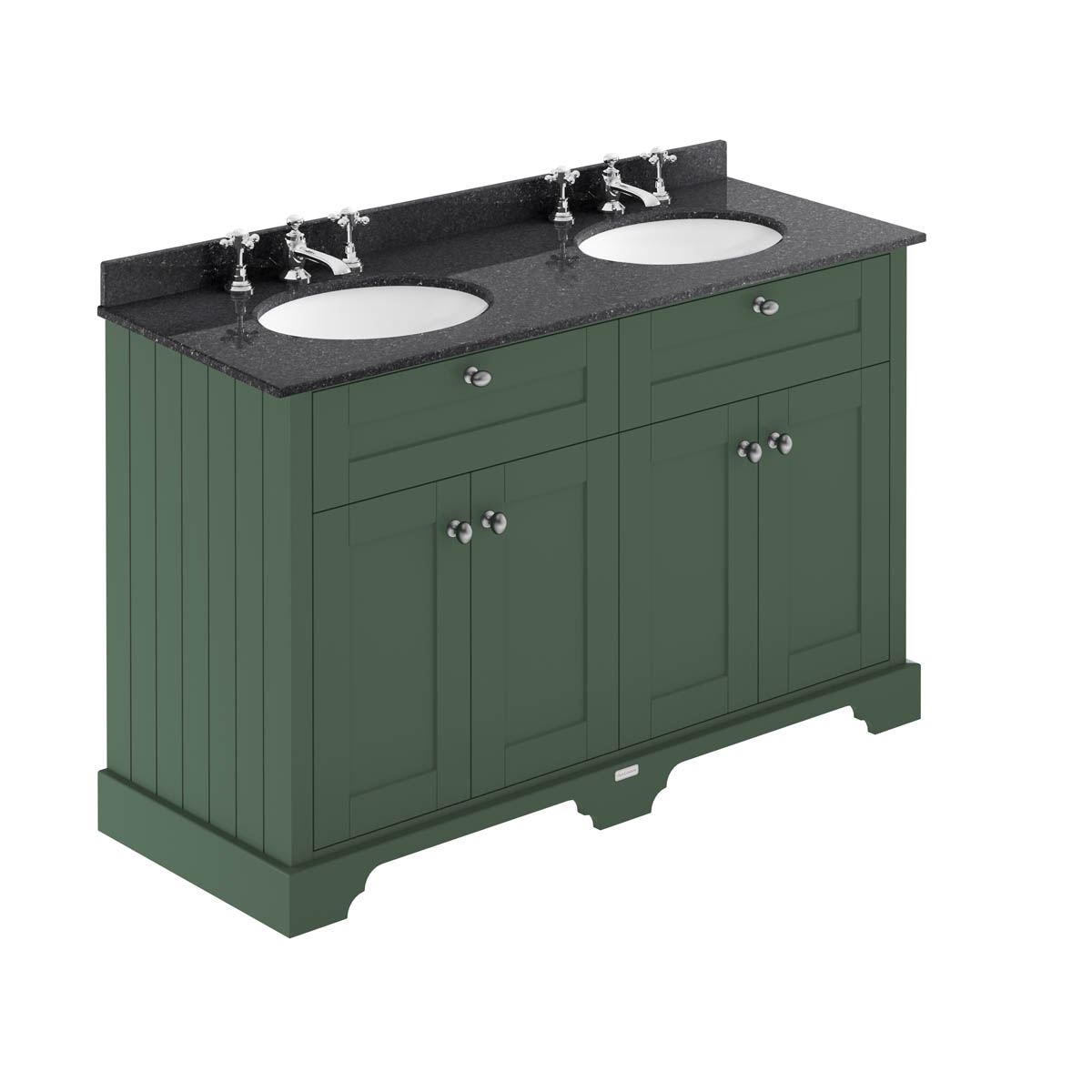 Hudson Reed Traditional Old London Hunter Green 1200mm Cabinet & Double Black Marble Top 3 Tap Hole